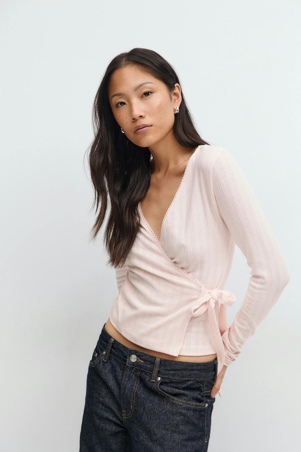 Pointelle wrap top
