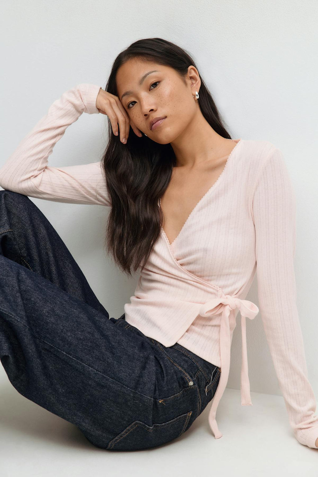 Pointelle wrap top