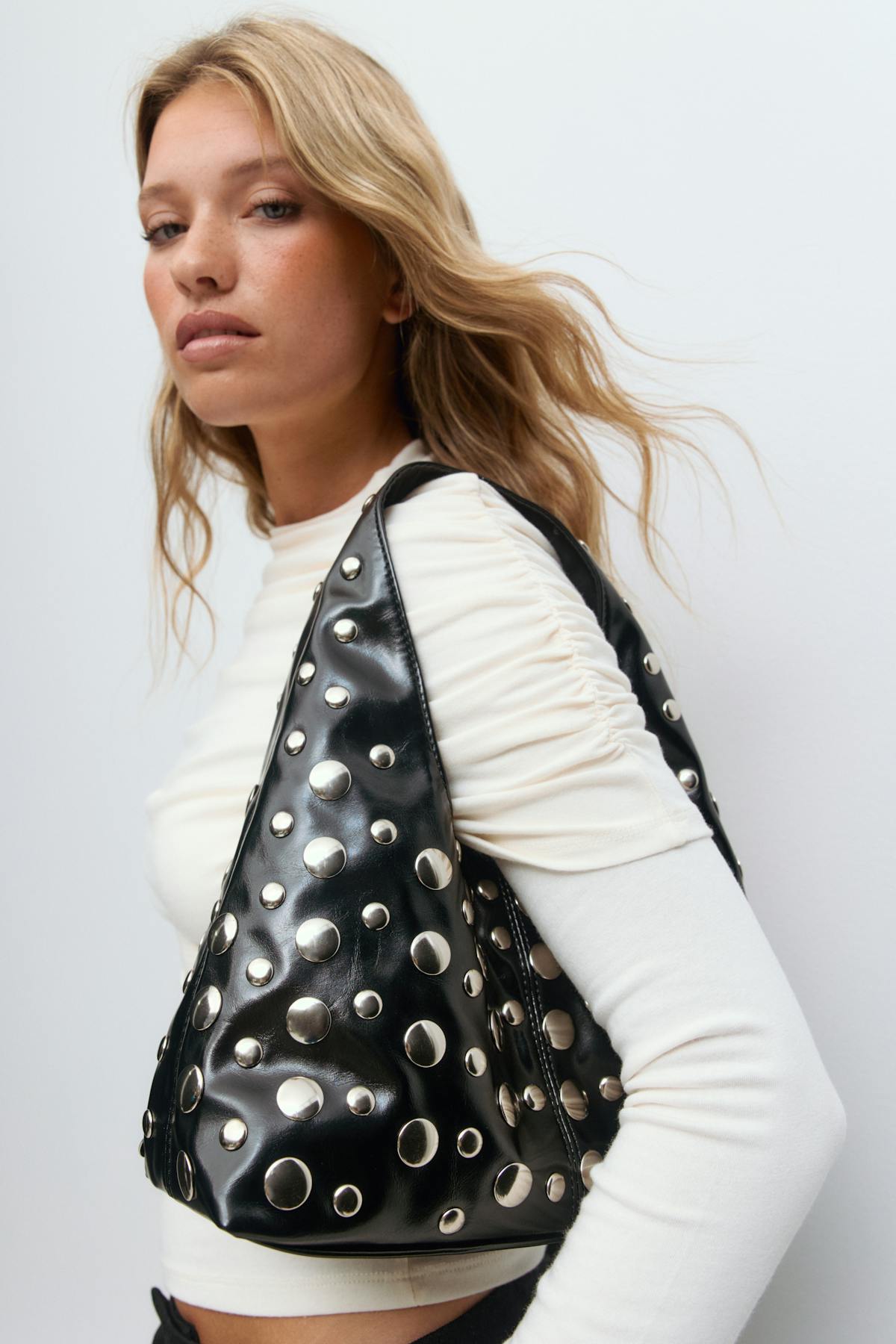 Slouchy small studded bag
