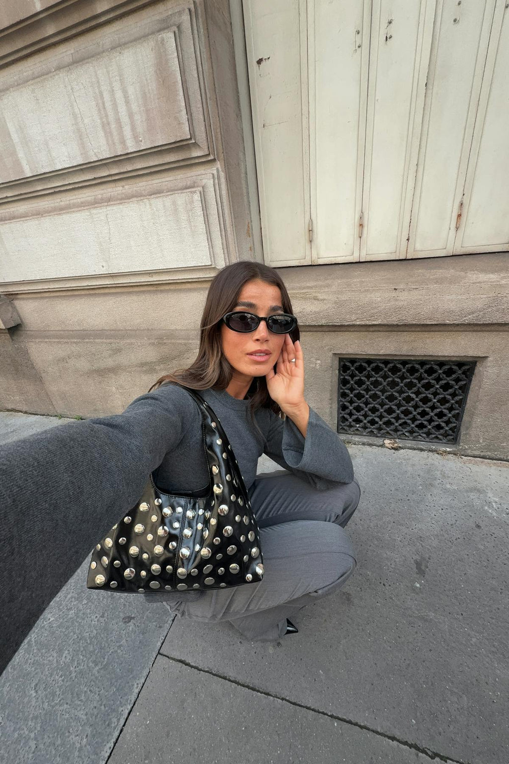 Slouchy small studded bag