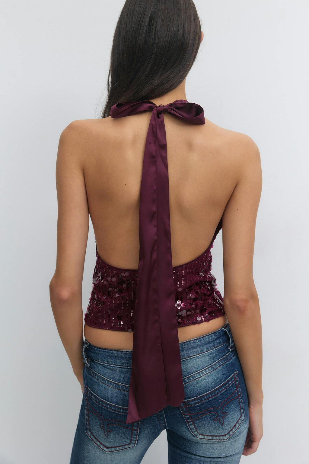 14+ sequin open back top