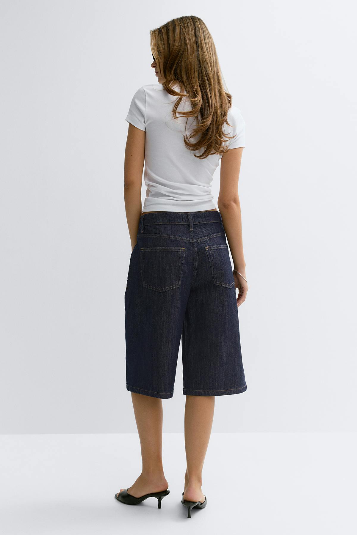Tailored long denim shorts