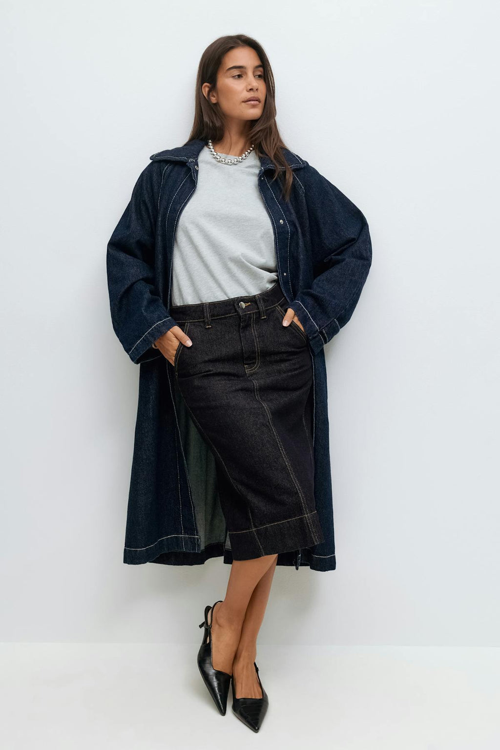 Denim pencil skirt