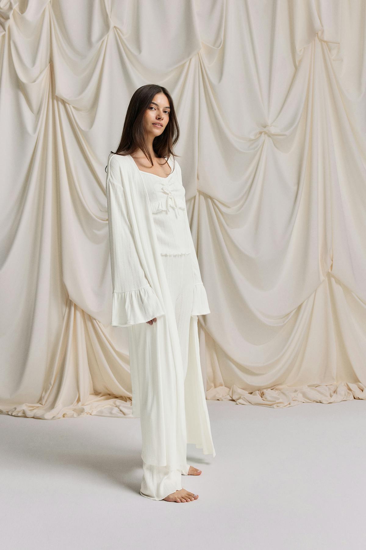 Pointelle loungwear robe