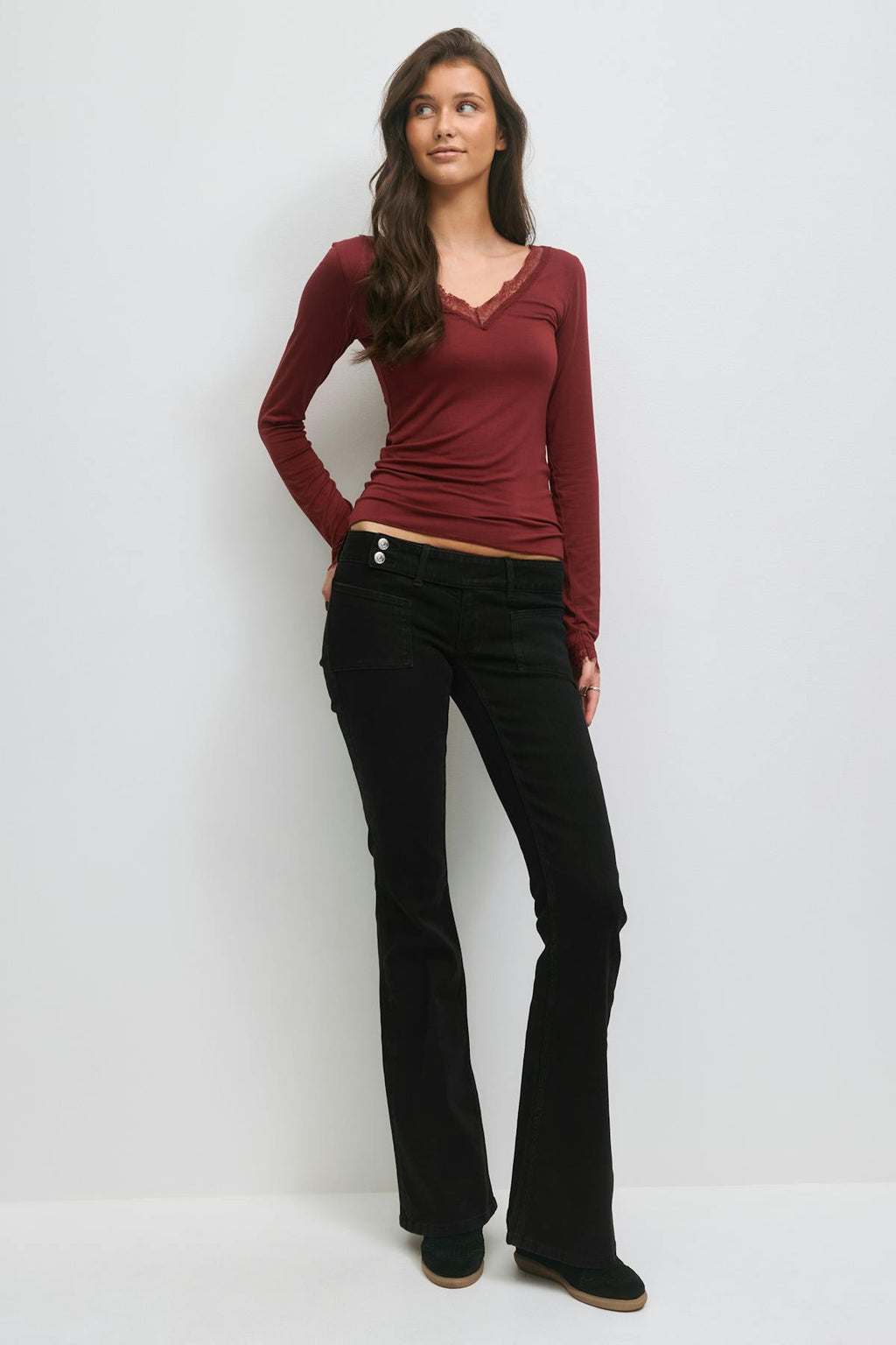 14+ pleated flare jeans