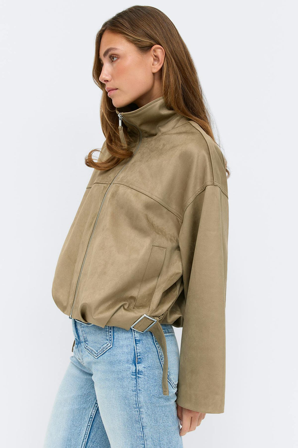 Faux suede high neck jacket