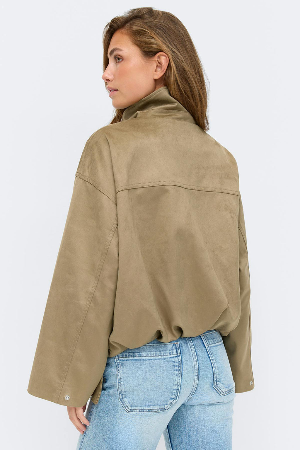 Faux suede high neck jacket
