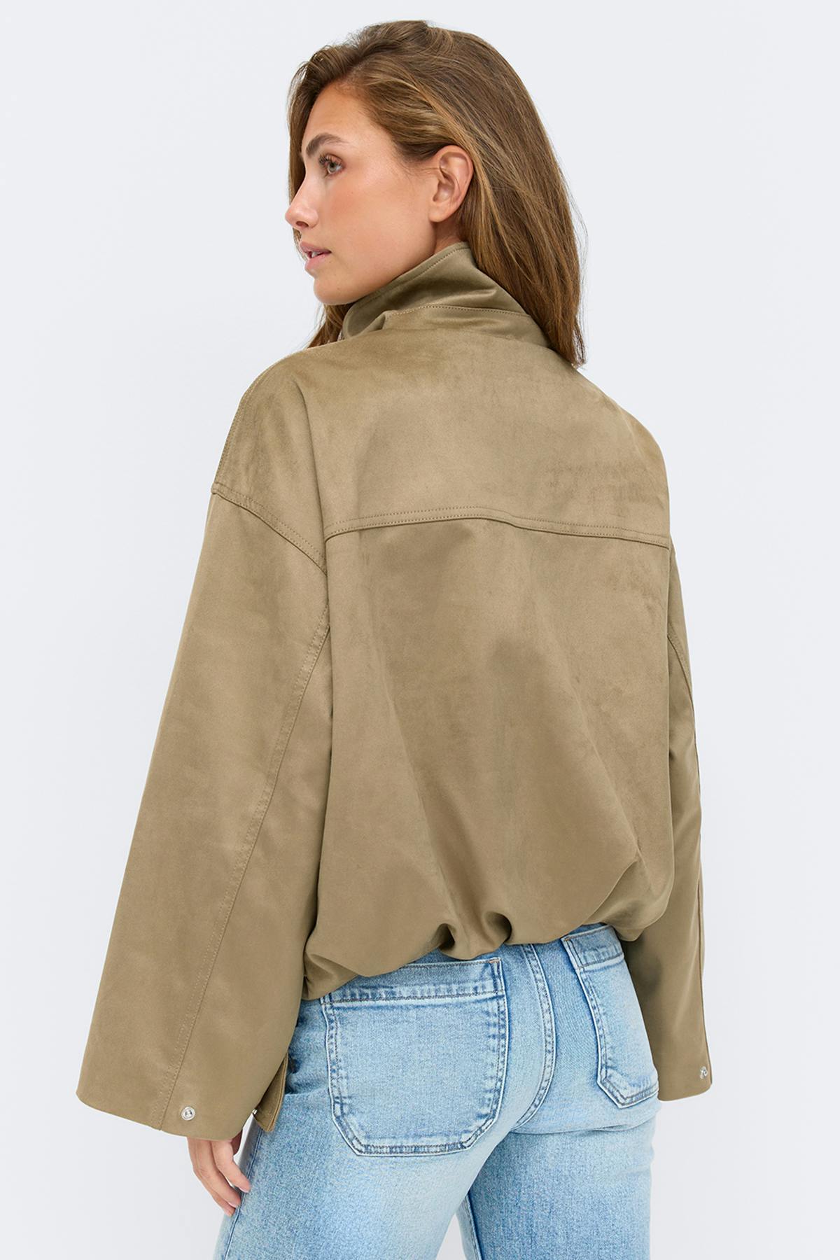 Faux suede high neck jacket