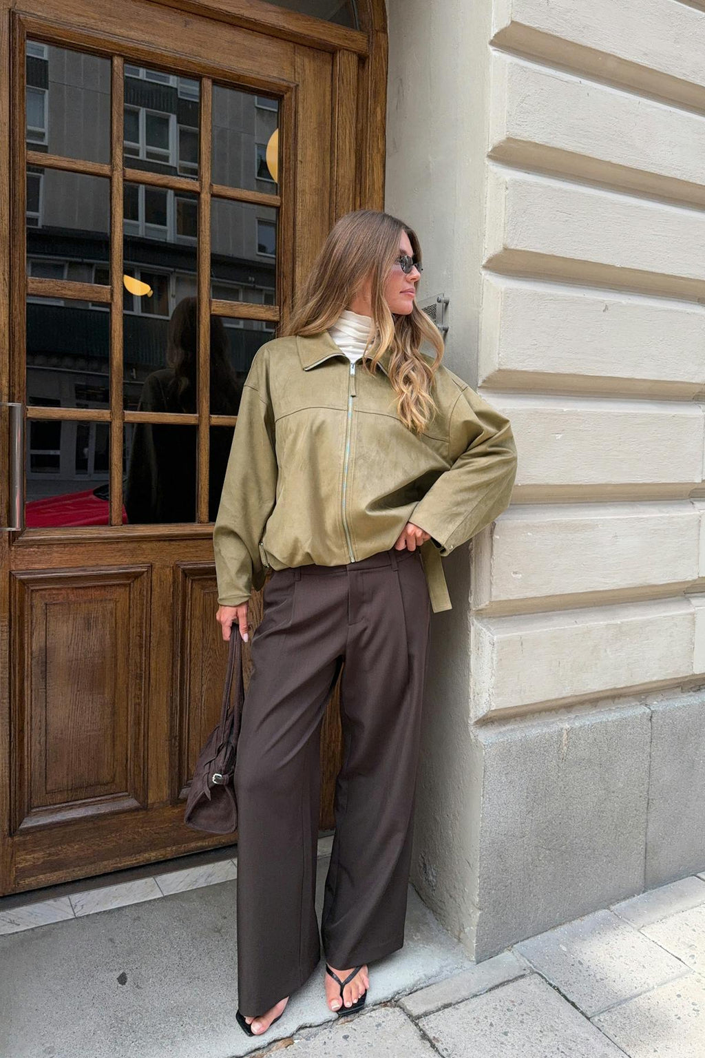 Faux suede high neck jacket