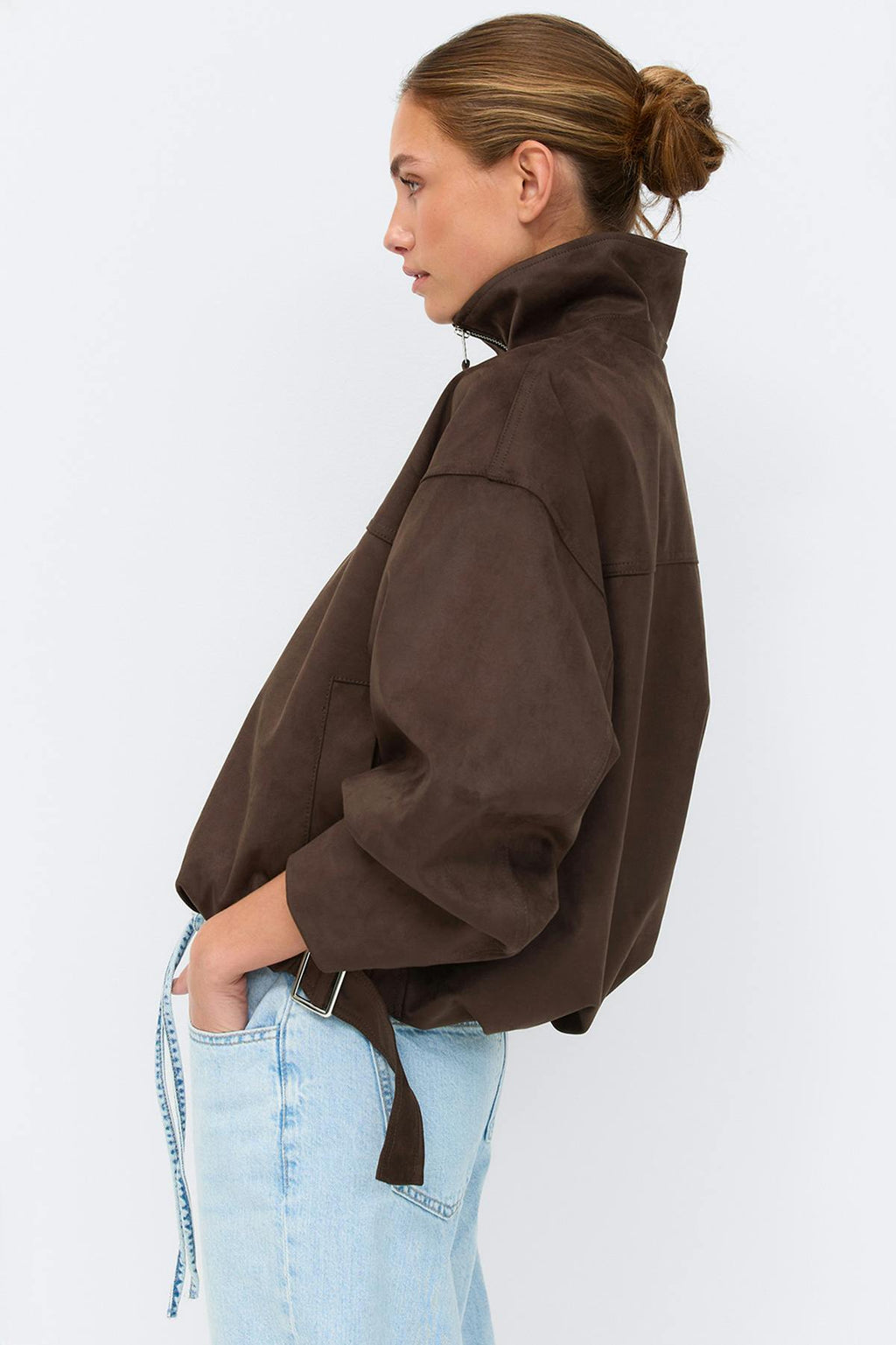 Faux suede high neck jacket