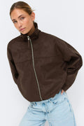 Faux suede high neck jacket