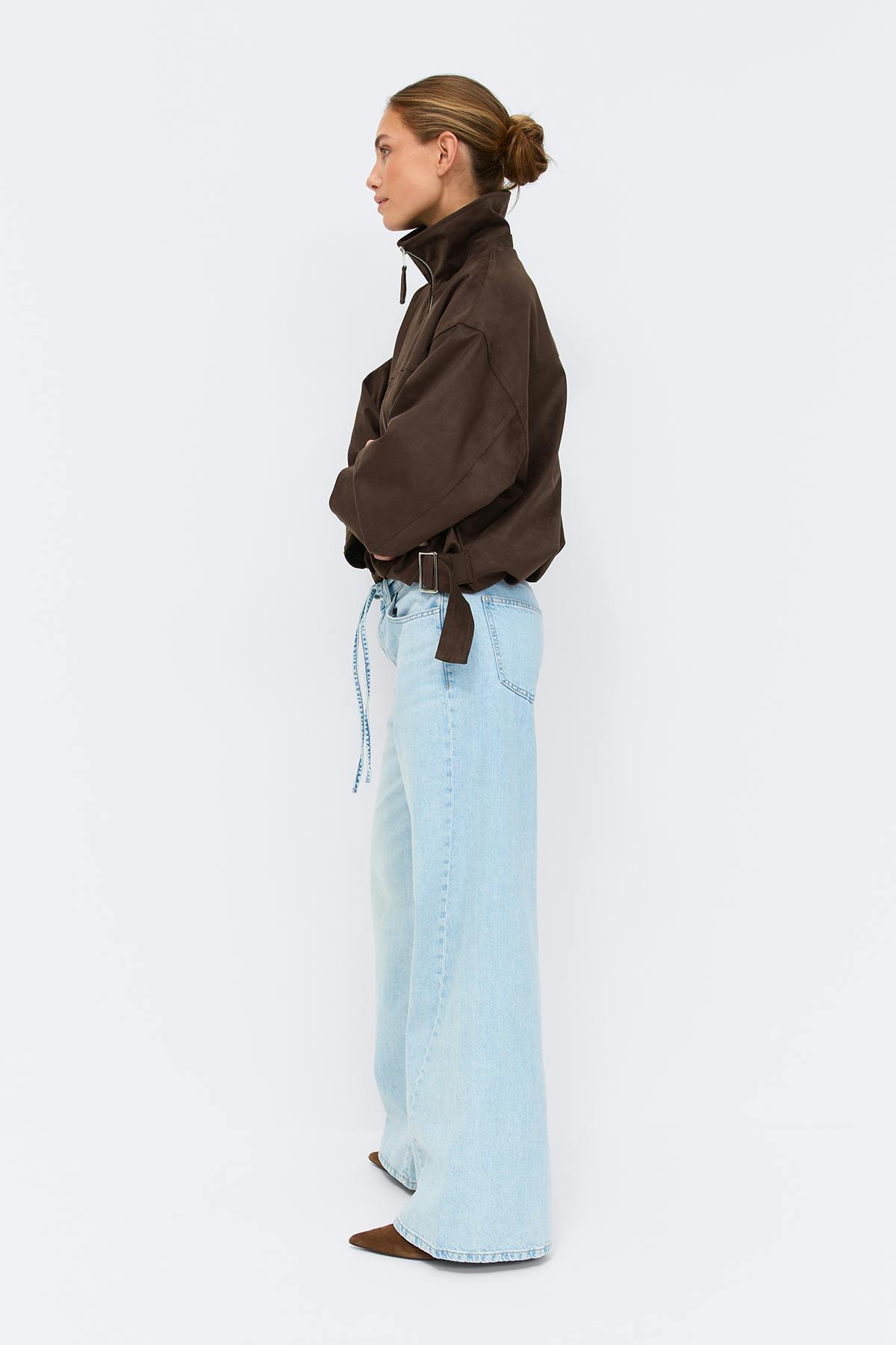 Faux suede high neck jacket