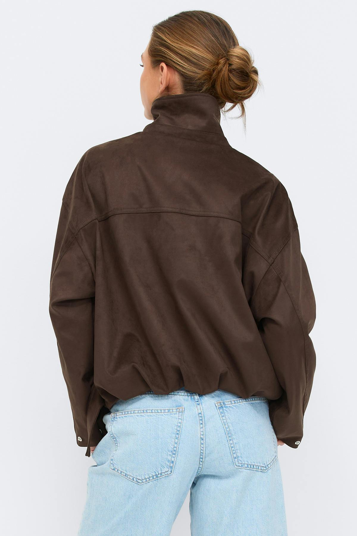 Faux suede high neck jacket
