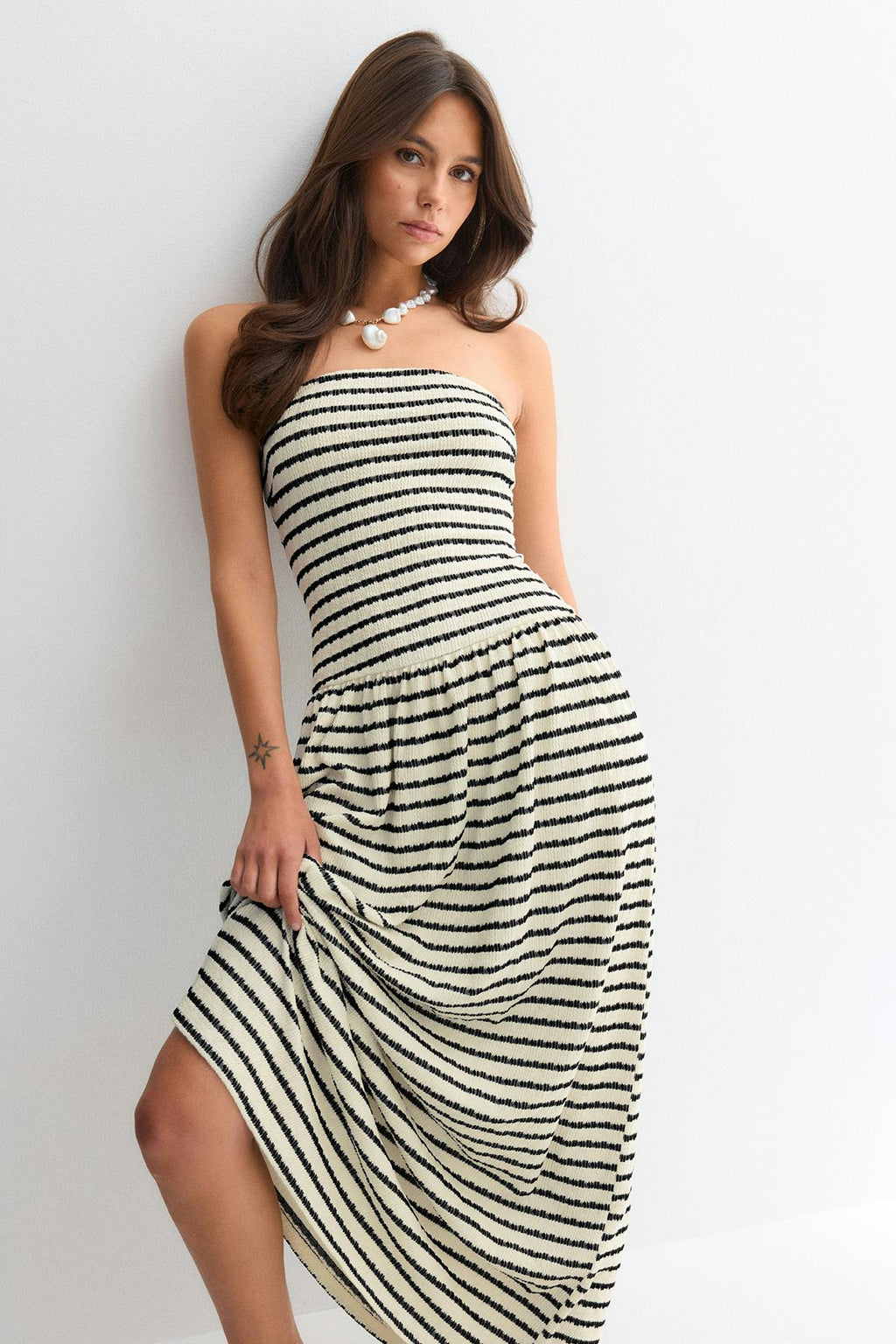 Dropped waist bandeau dress