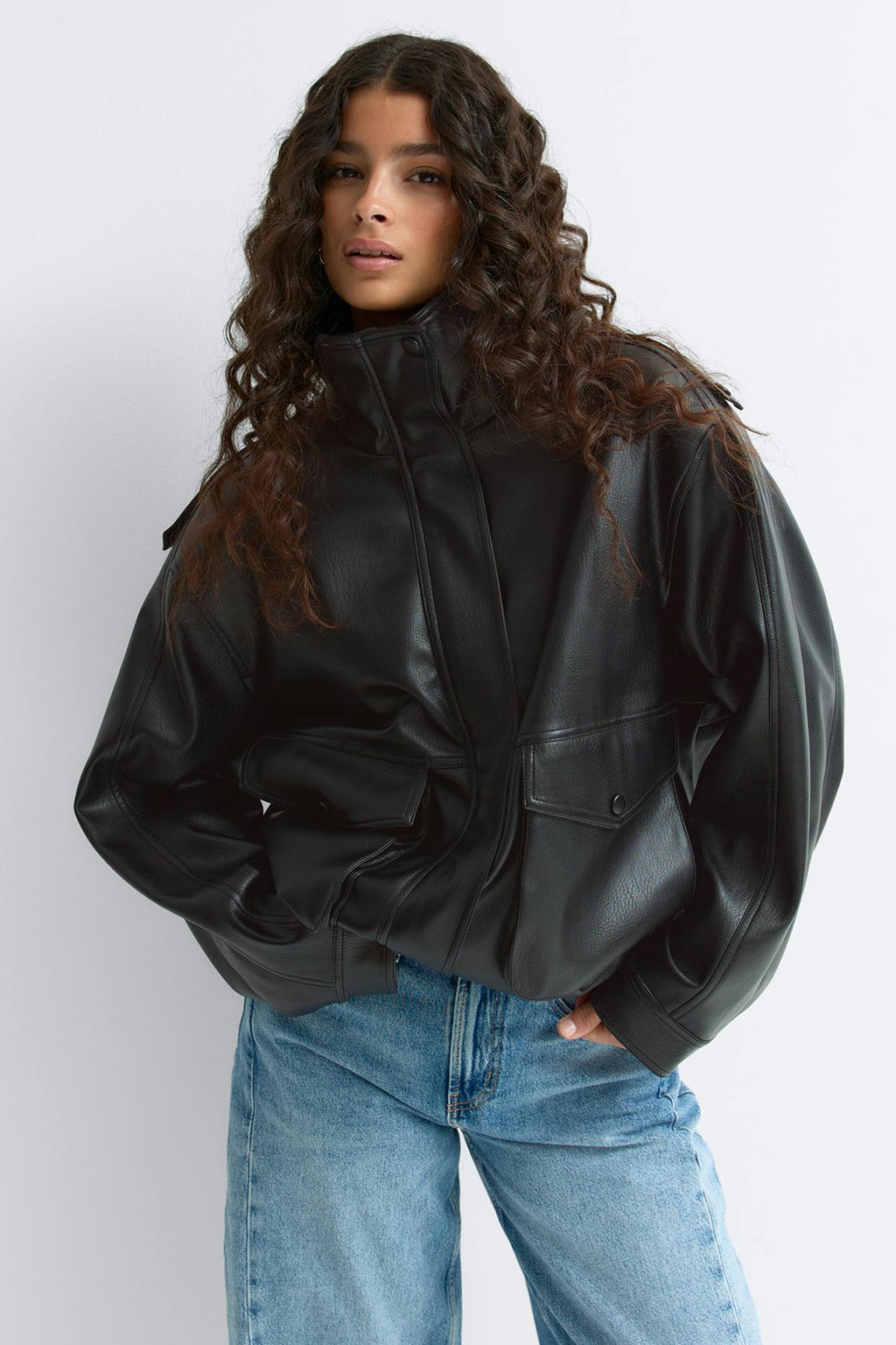 High neck pu jacket