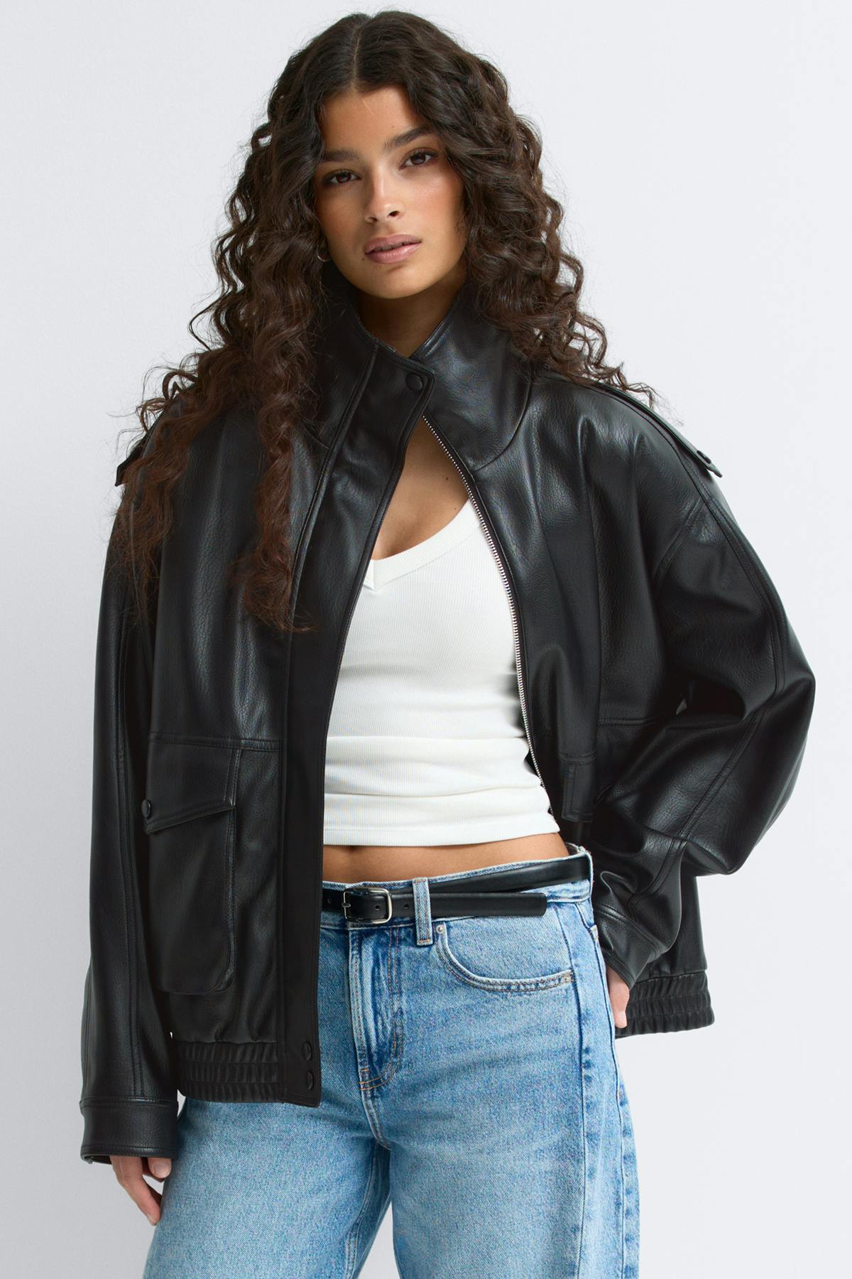 High neck pu jacket