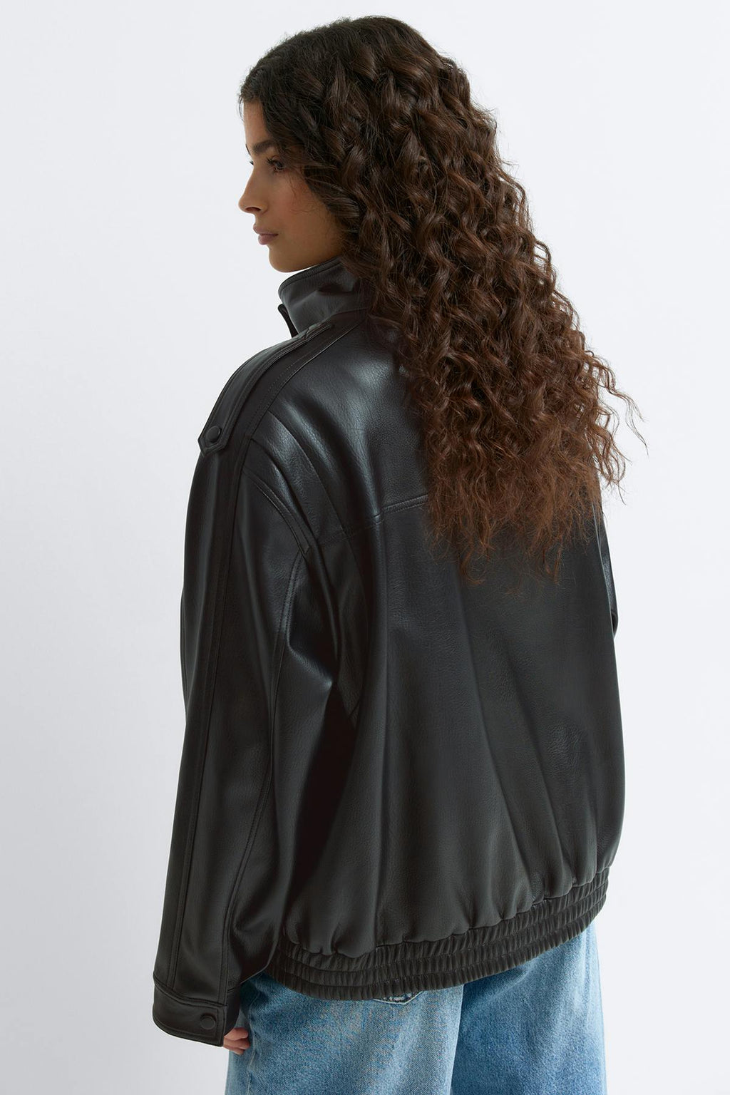 High neck pu jacket