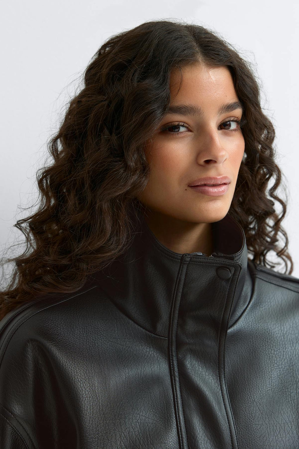 High neck pu jacket