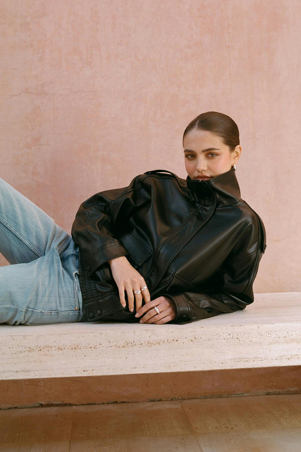 High neck pu jacket