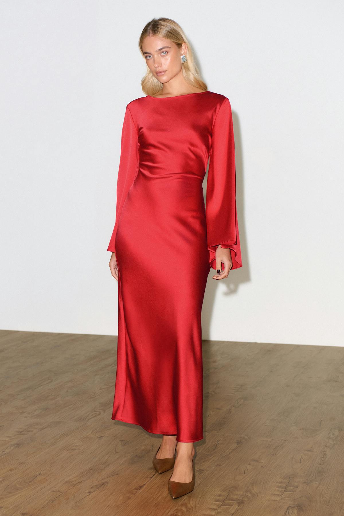Satin wide sleeve maxi dress