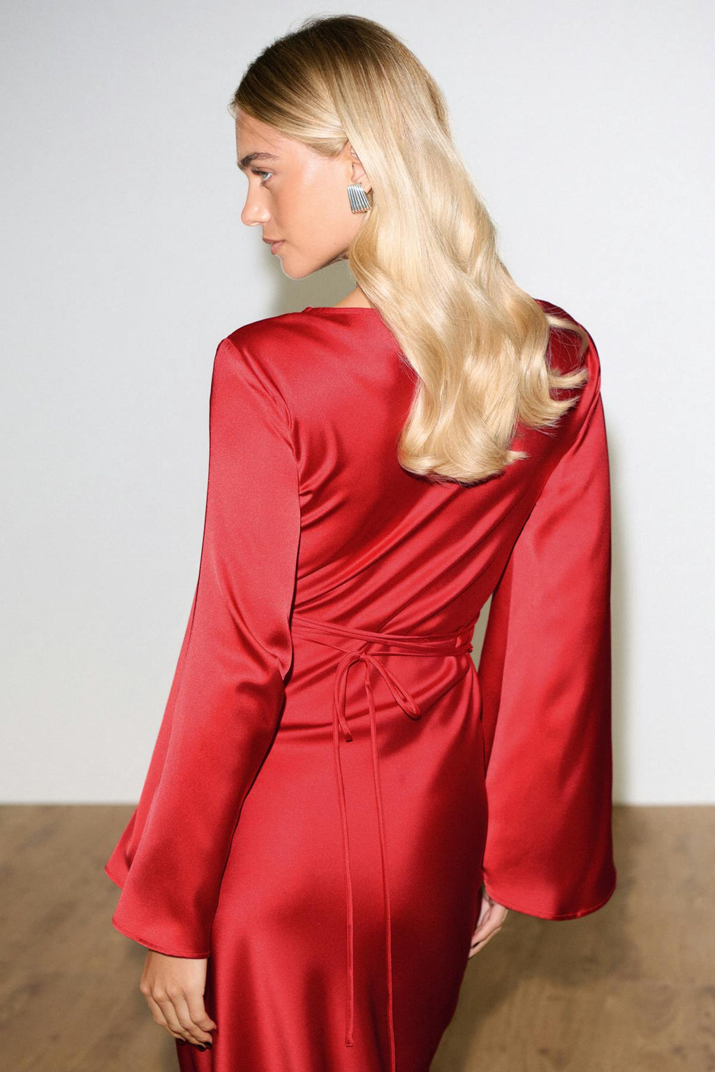 Satin wide sleeve maxi dress