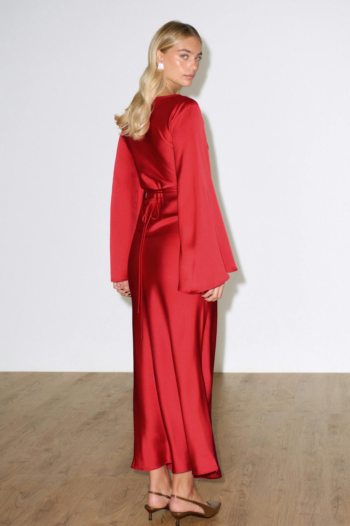 Satin wide sleeve maxi dress