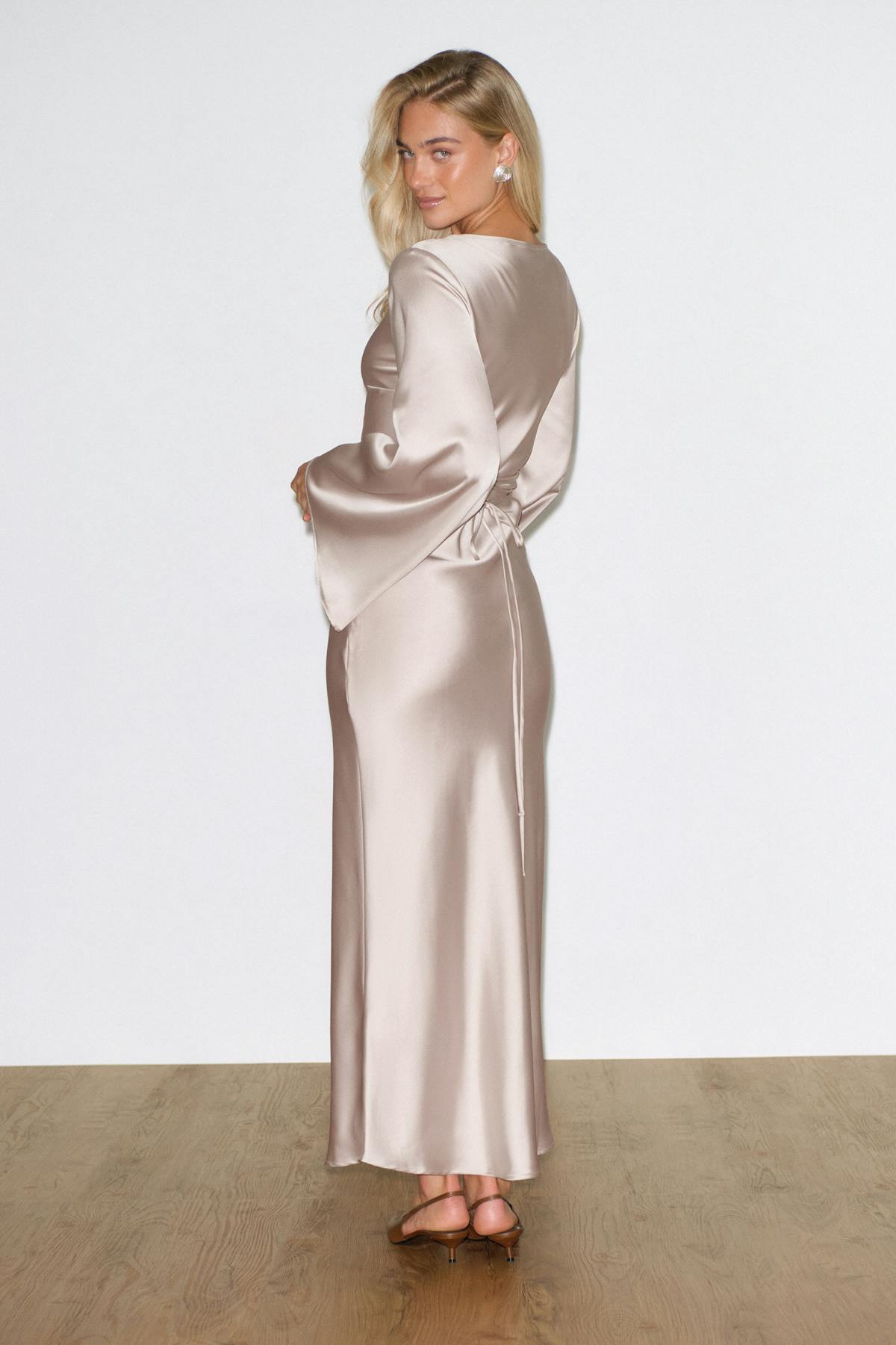 Satin wide sleeve maxi dress