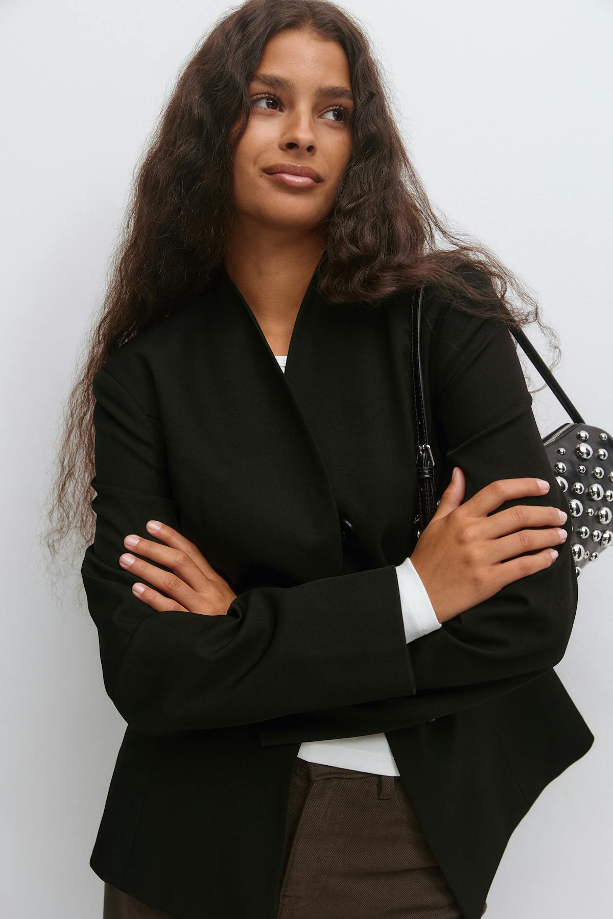 Shaped high neck blazer