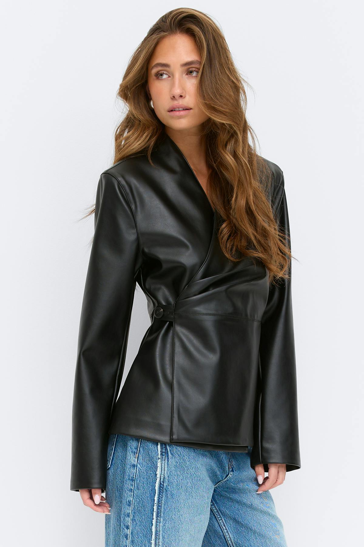 Pu wrap blazer