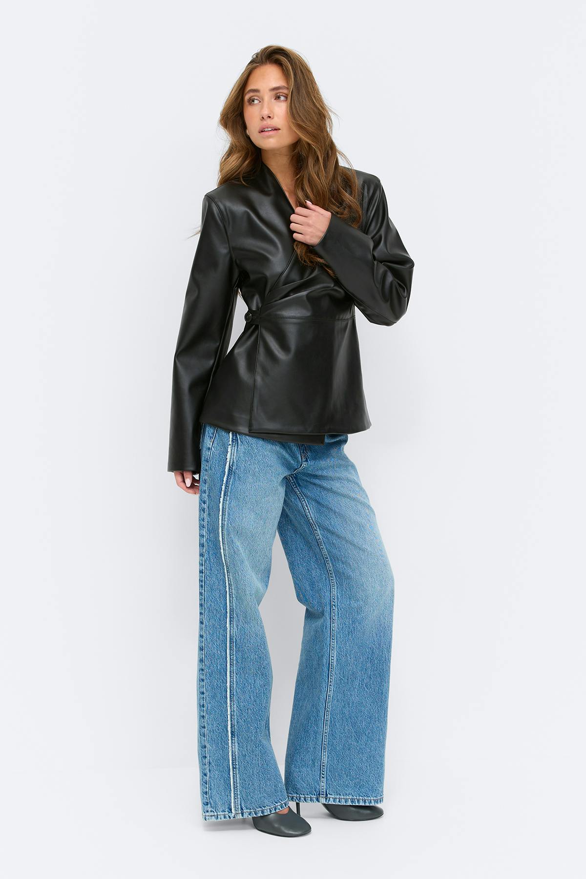 Pu wrap blazer