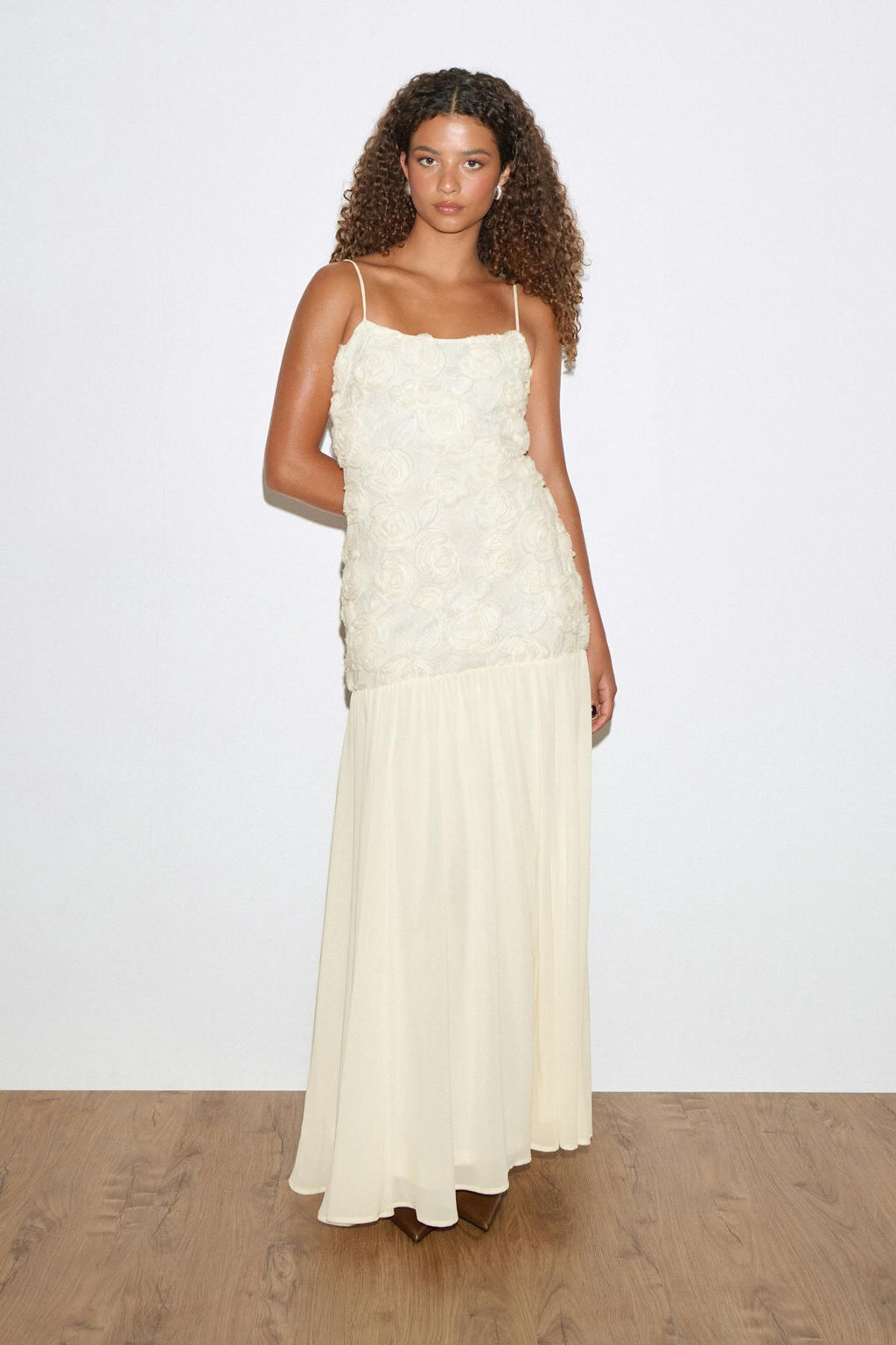 Embroidery dropped waist dress