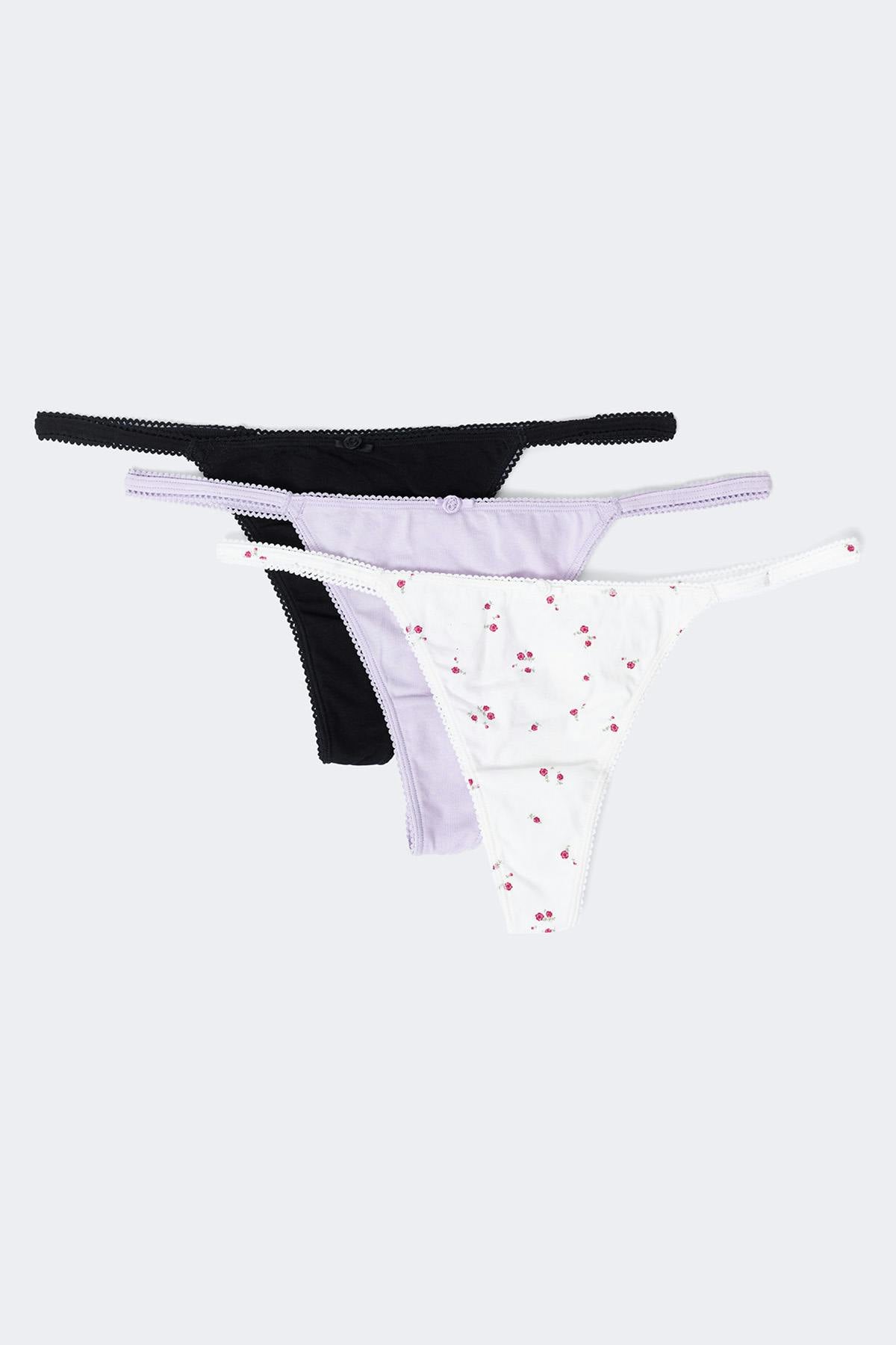 3-pack cotton picot thong