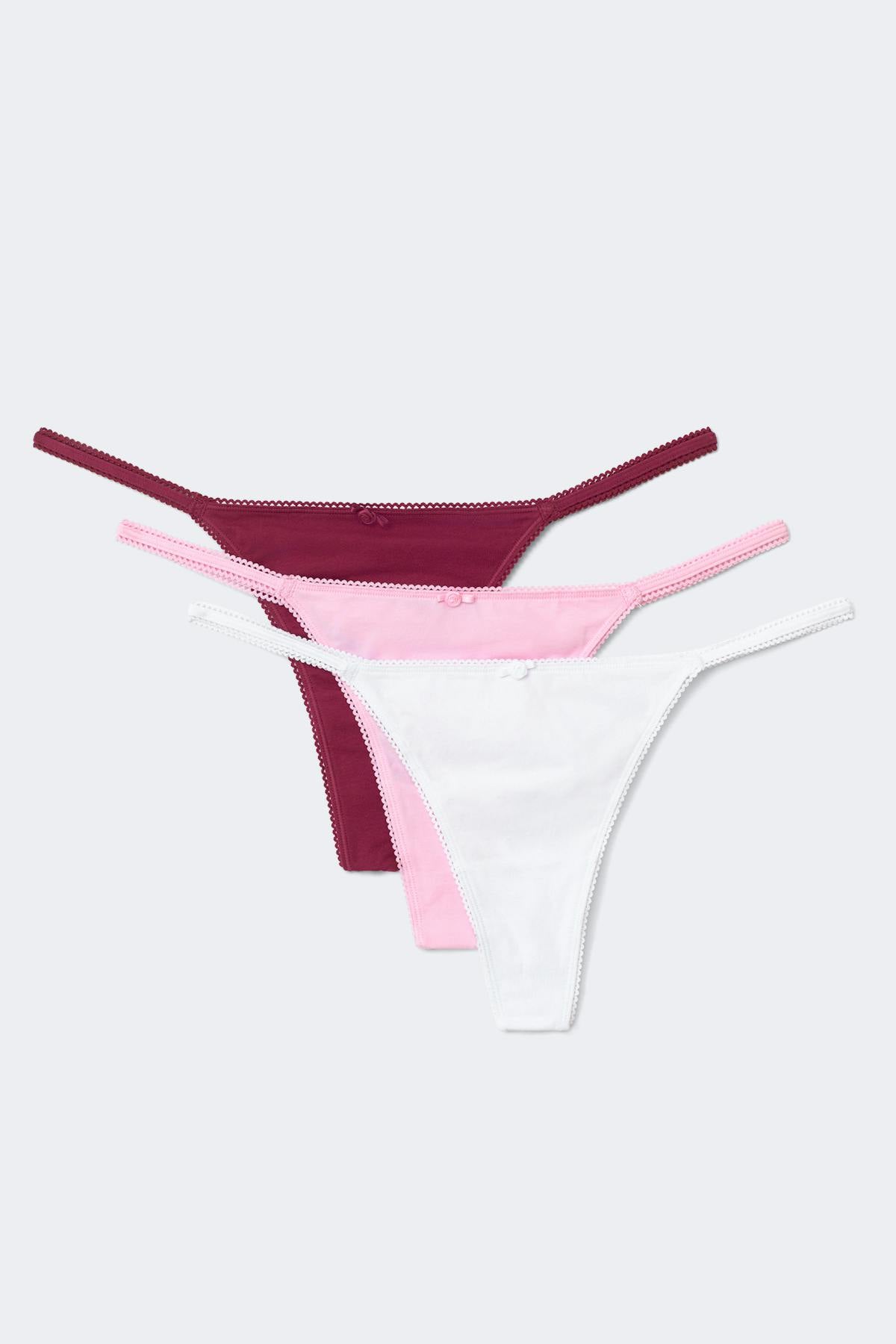 3-pack cotton picot thong