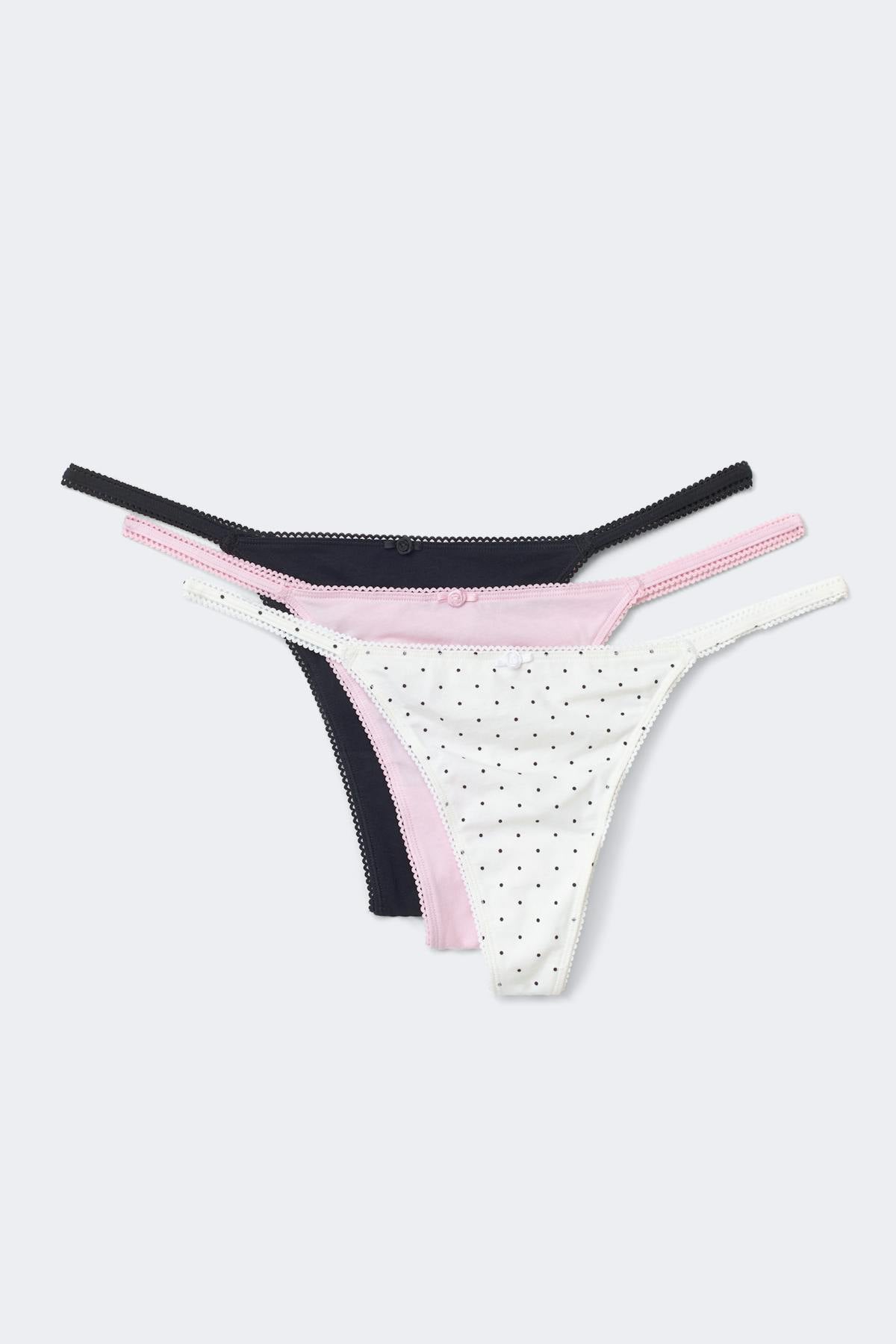 3-pack cotton picot thong