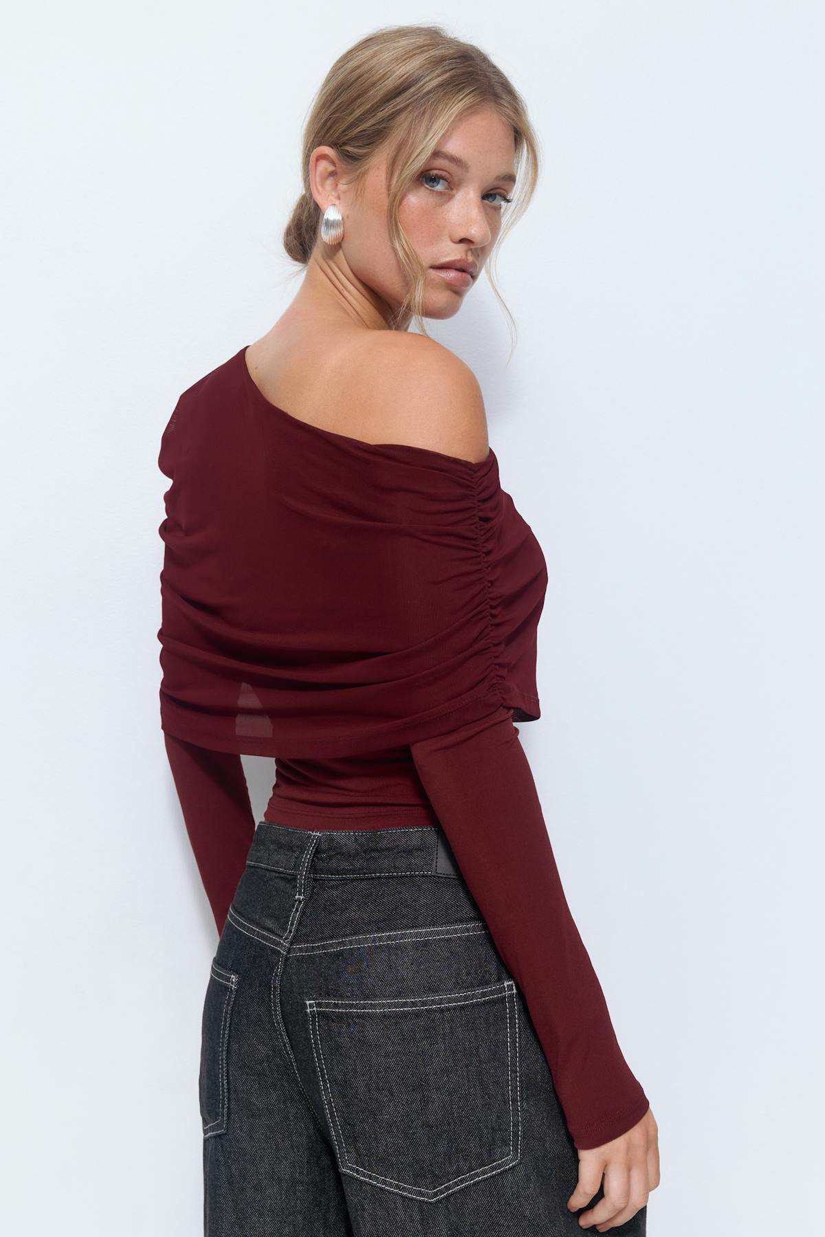 Off shoulder mesh top