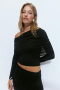 Off shoulder mesh top