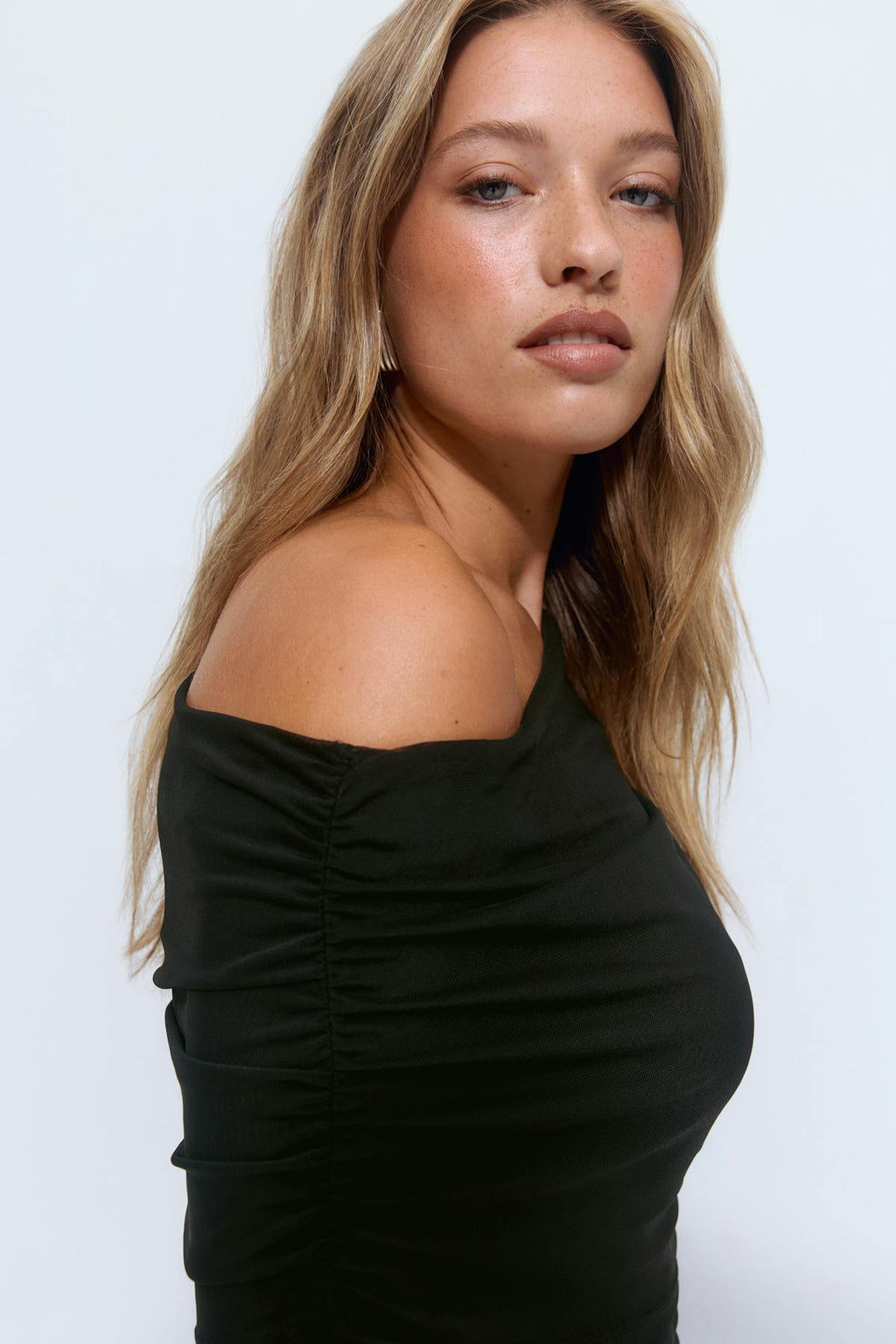 Off shoulder mesh top