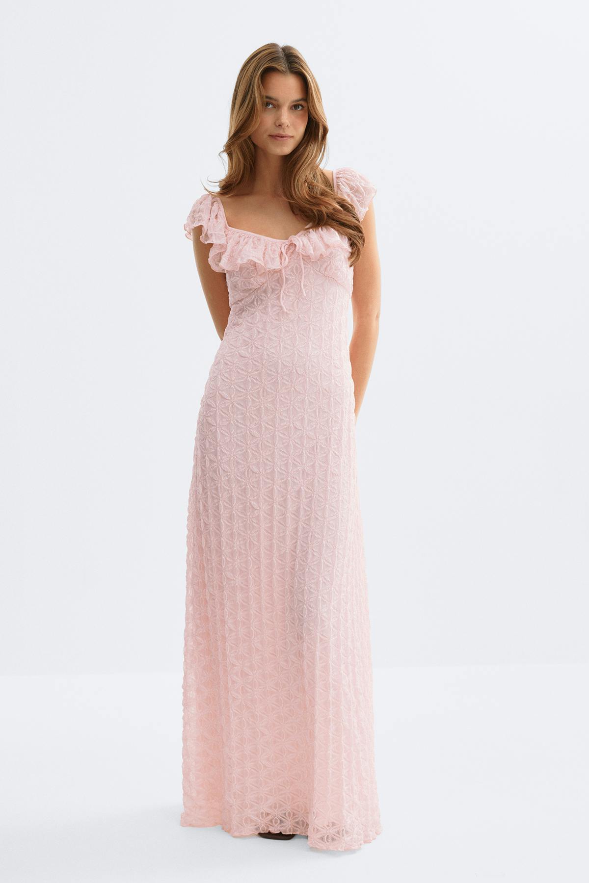 Lace frill maxi dress
