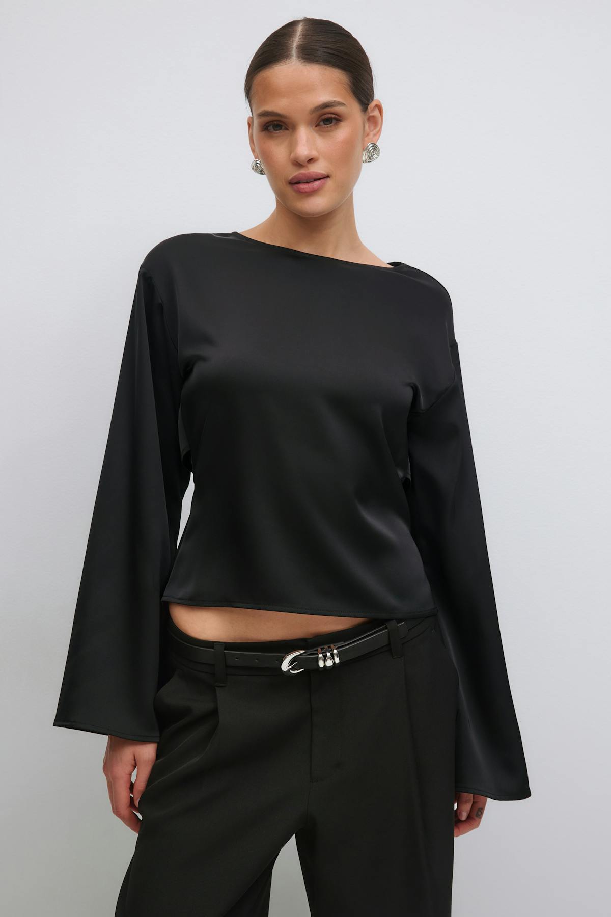 Open back satin blouse