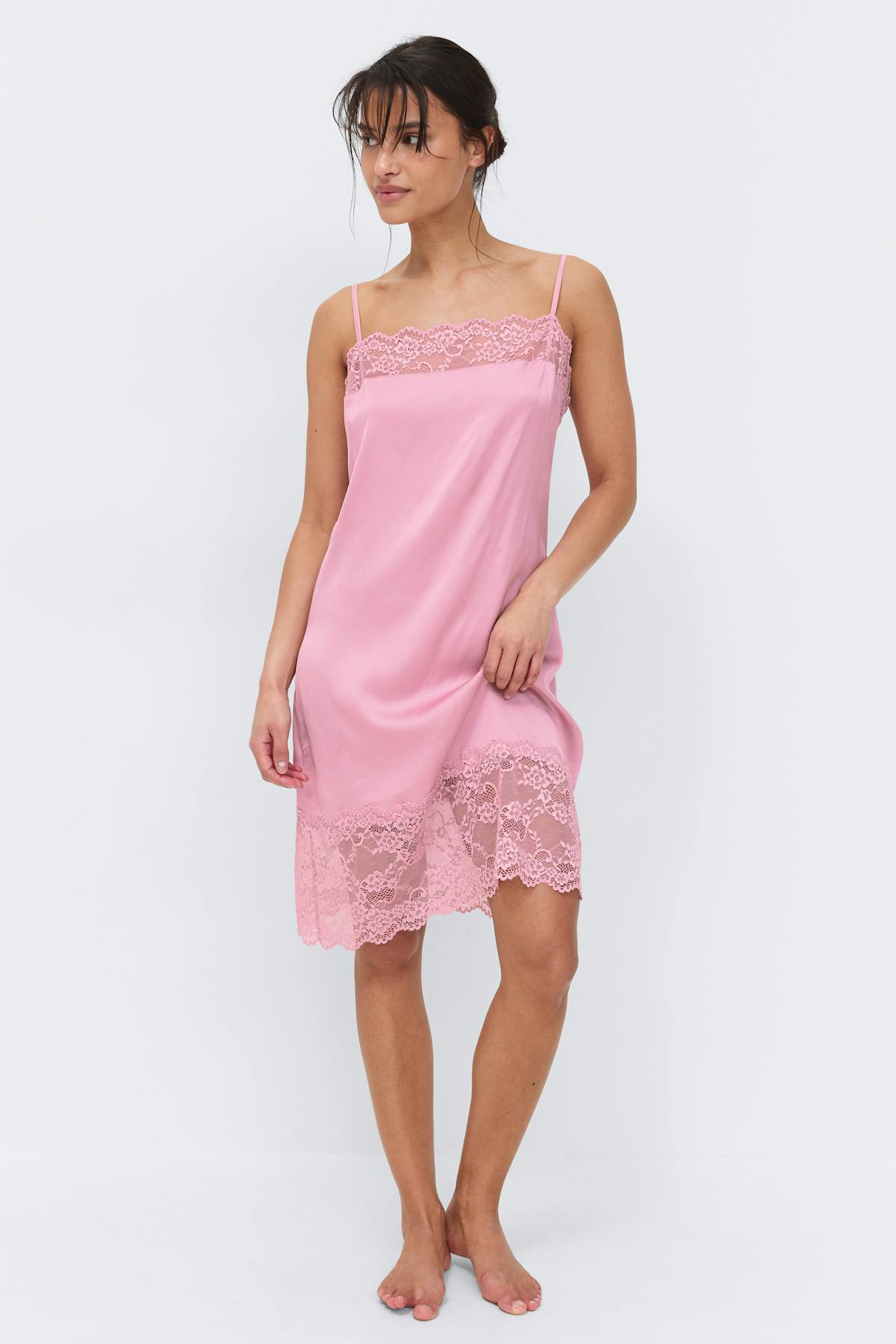 Loungewear satin lace dress
