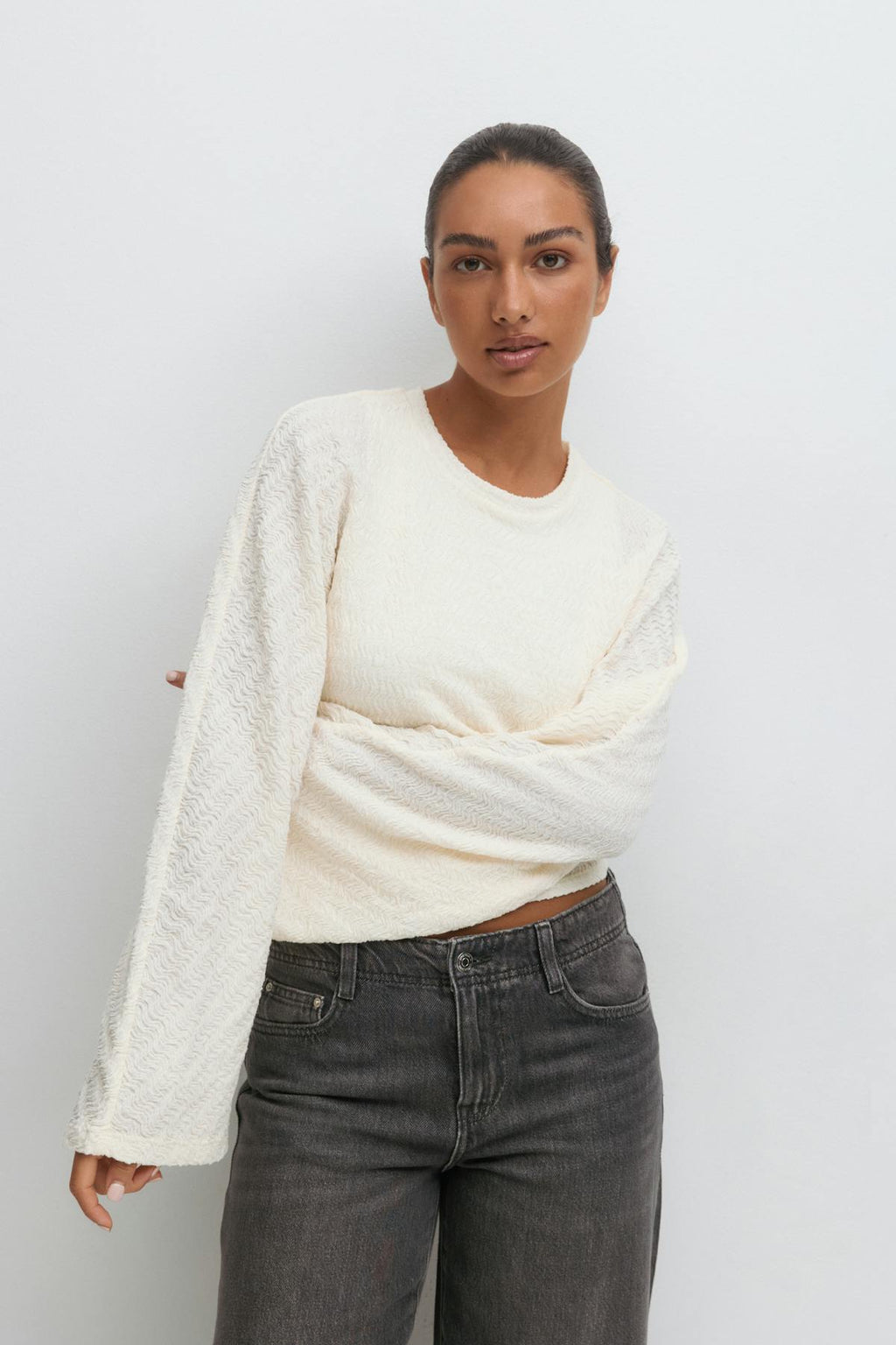 Textured wide sleeve top