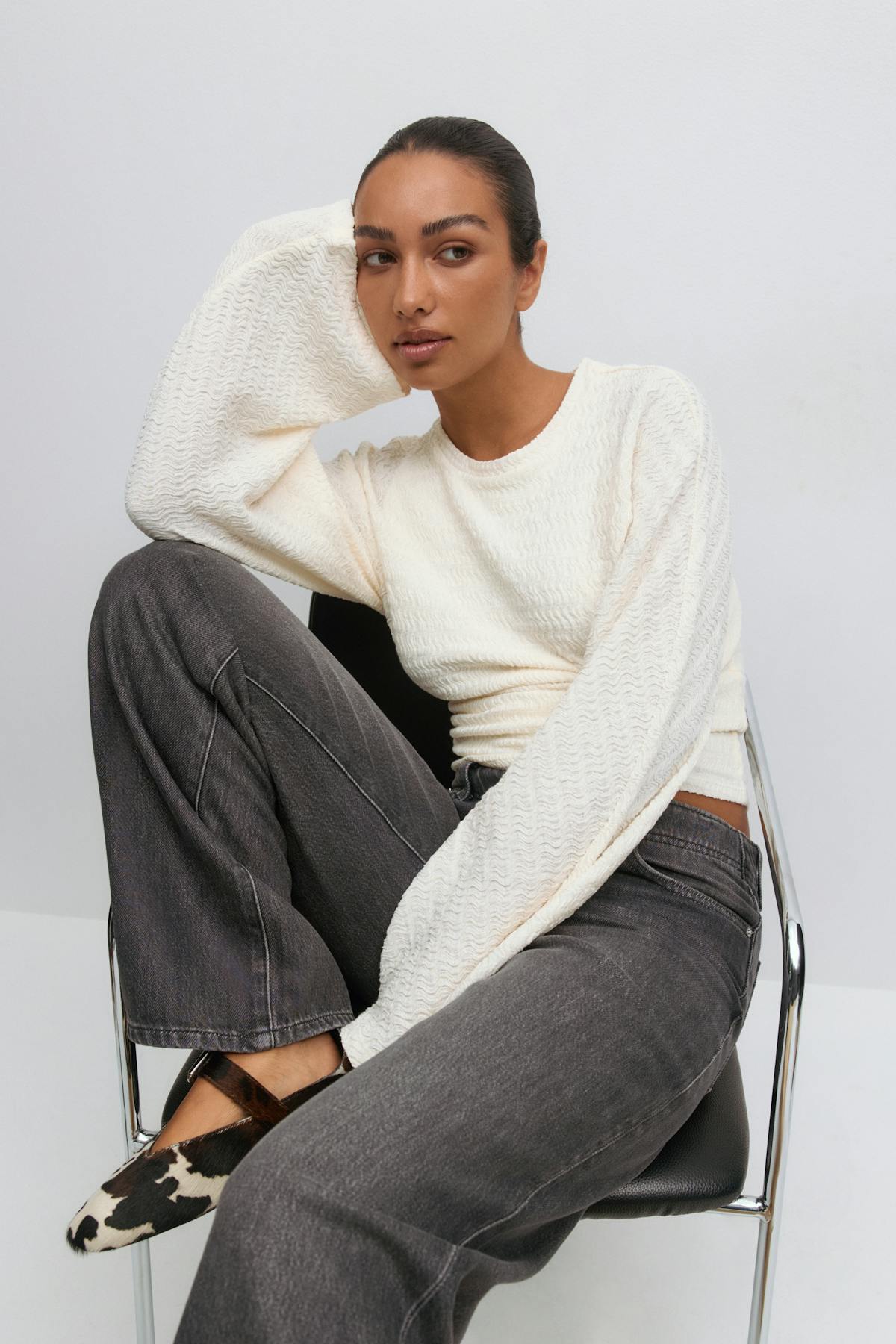 Textured wide sleeve top