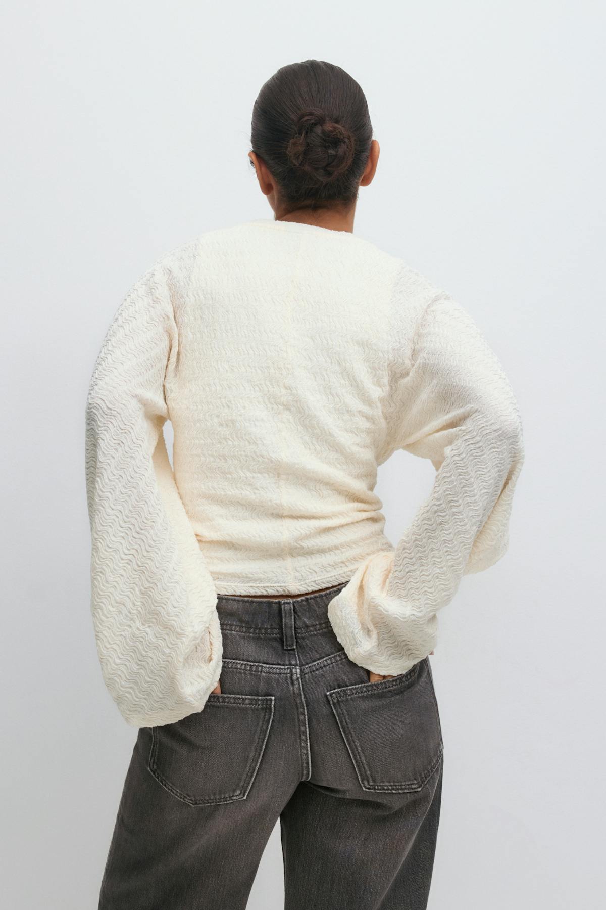 Textured wide sleeve top