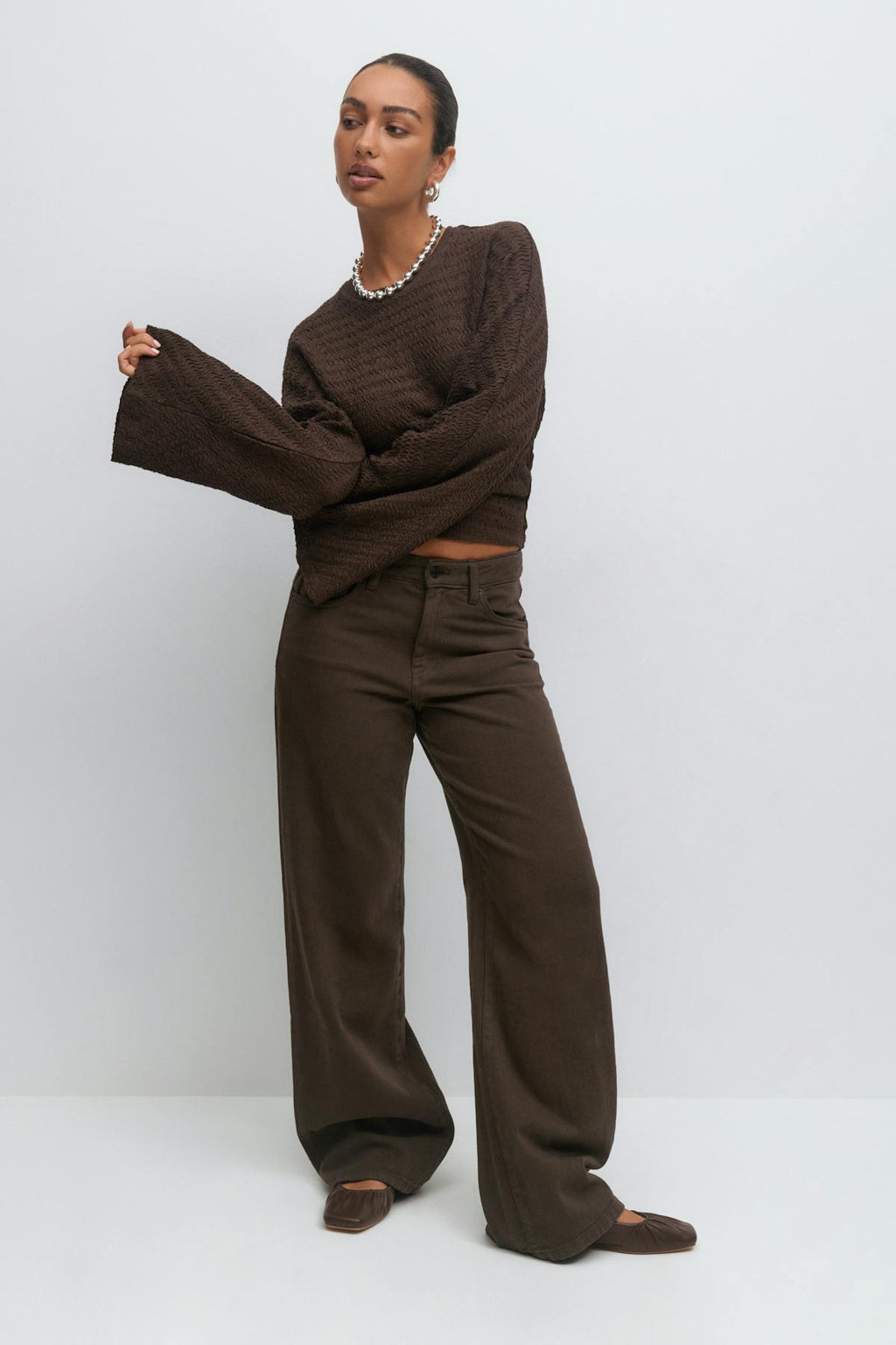 Textured wide sleeve top