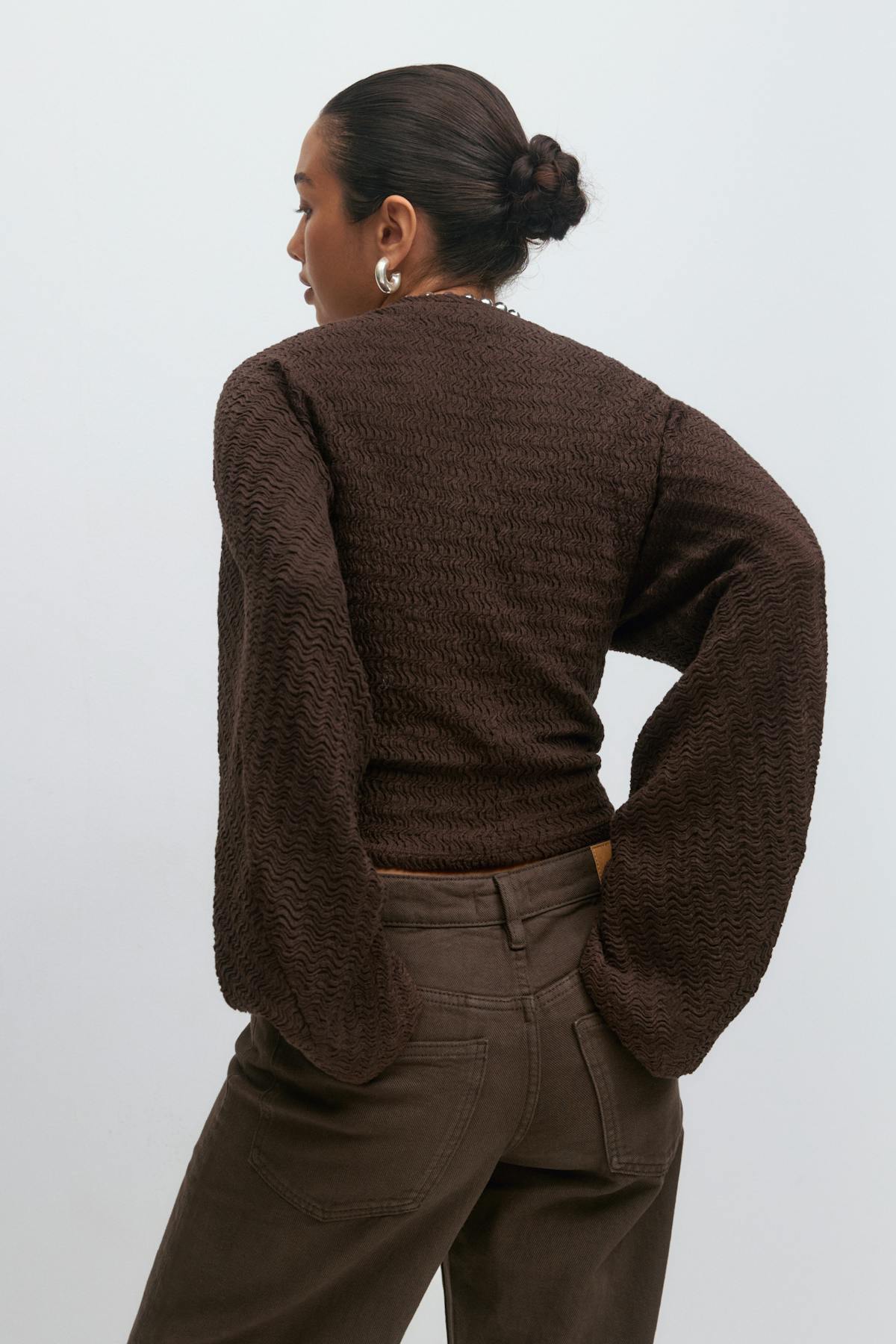 Textured wide sleeve top