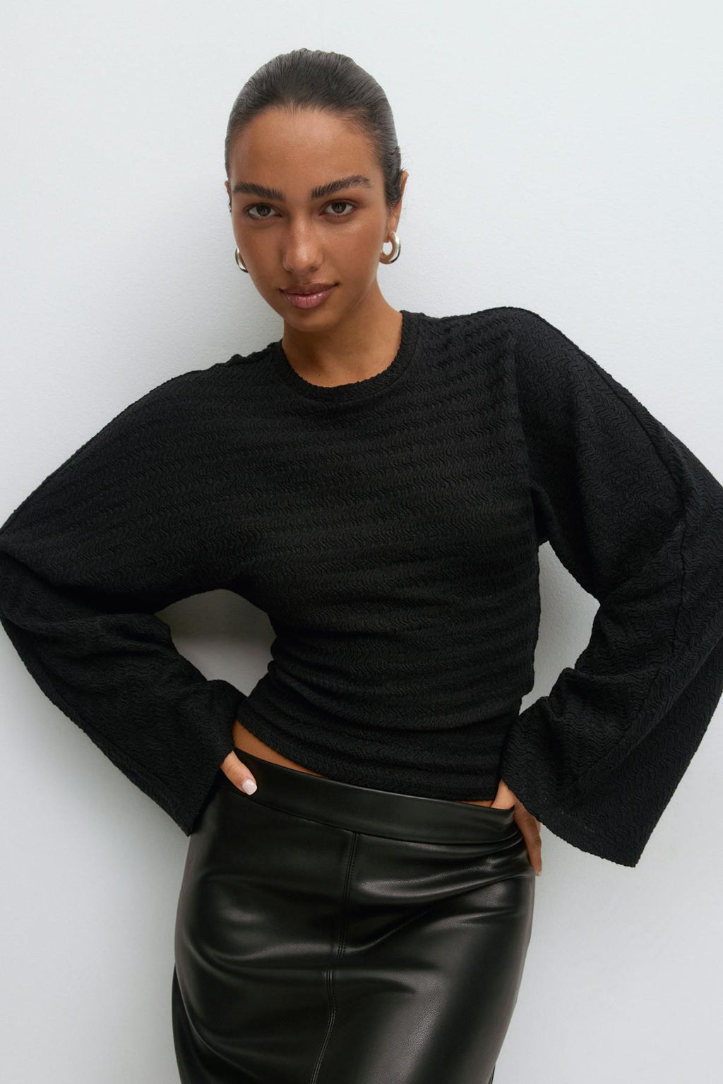 Textured wide sleeve top