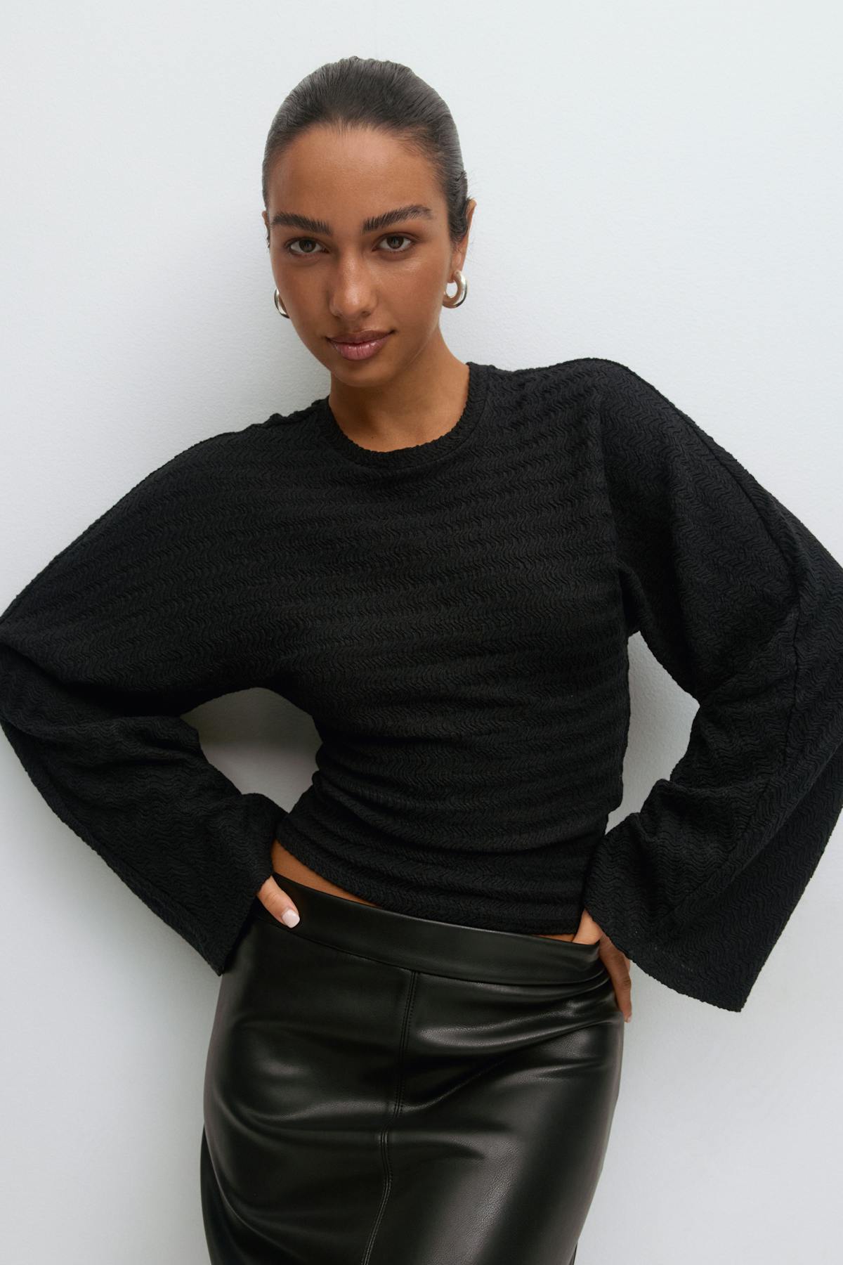Textured wide sleeve top