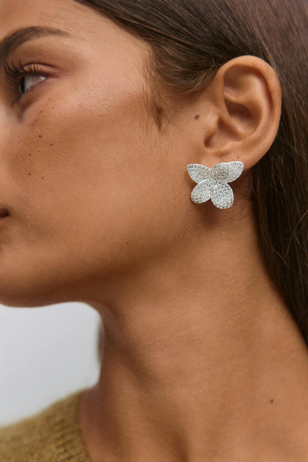 Pave flower earrings