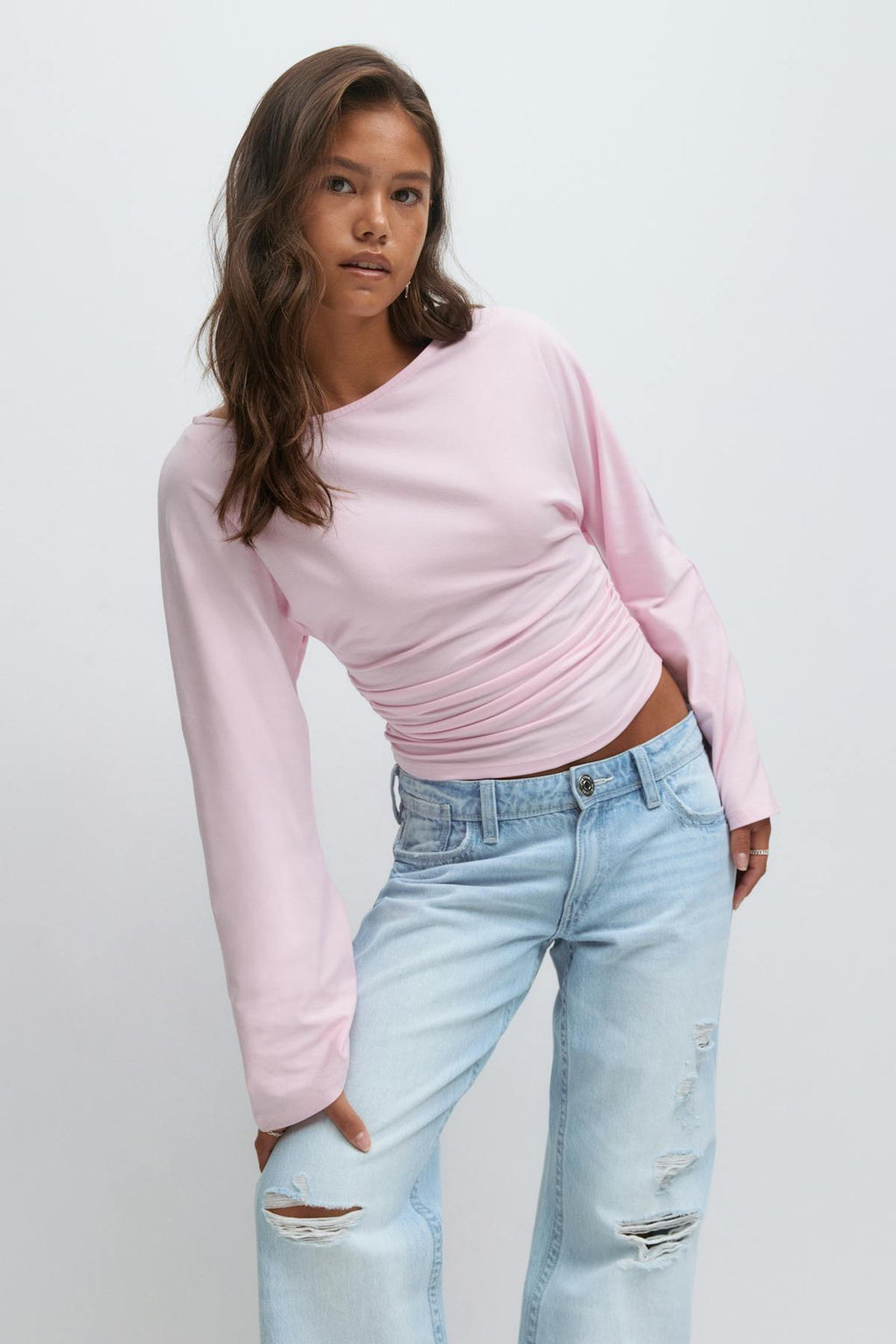 Y ruched long sleeve top