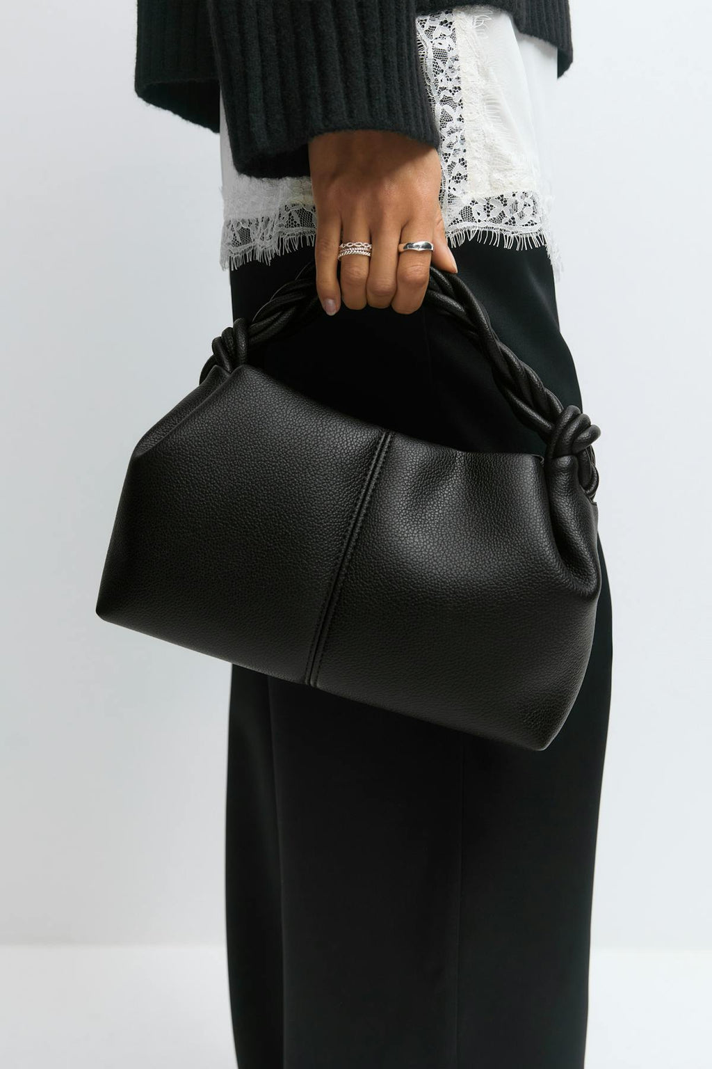 Small braided top handle bag